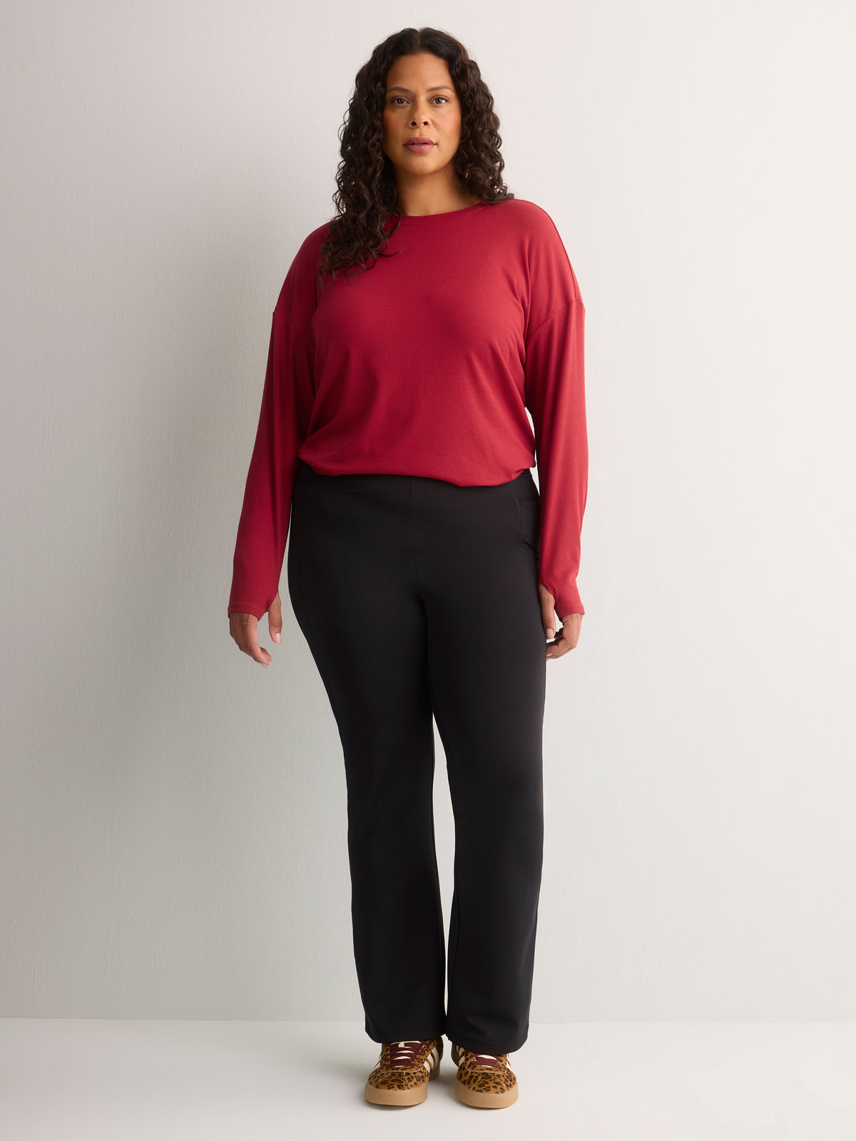 Long Ribbed Knit Crew-Neck T-Shirt - Active Zone
