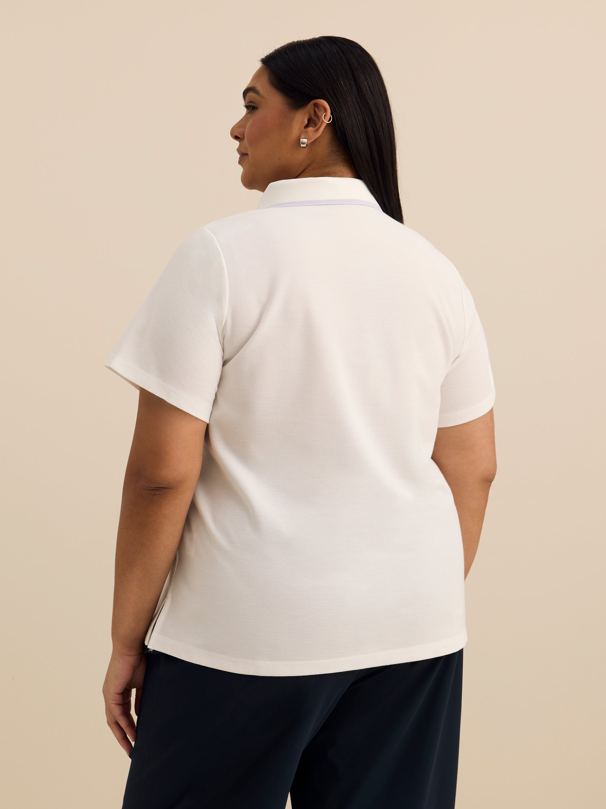 Short-Sleeve Pique Polo with Ribbed Collar - Active Zone