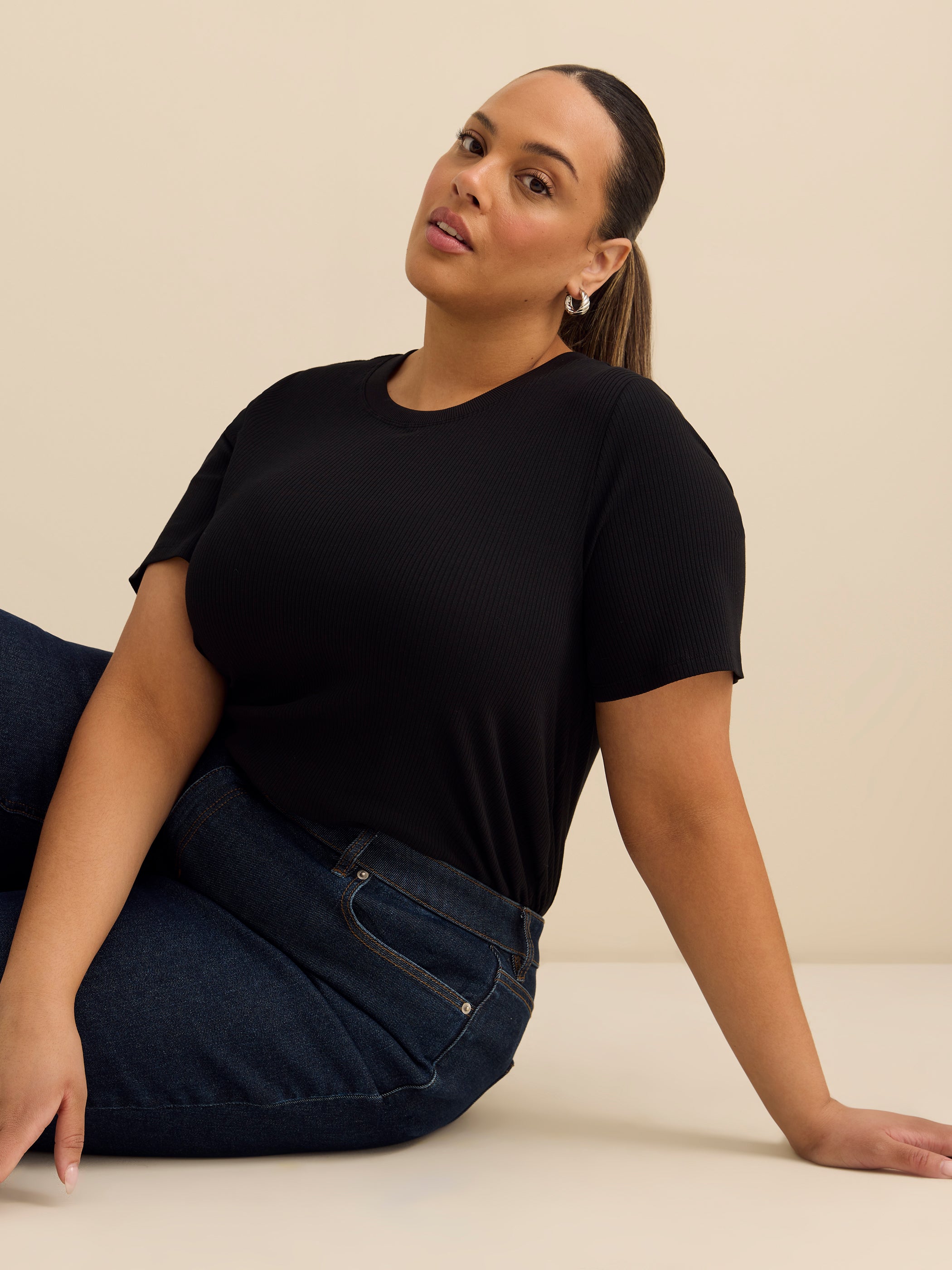 Curvy-Fit Crewneck Tee with Placement Print