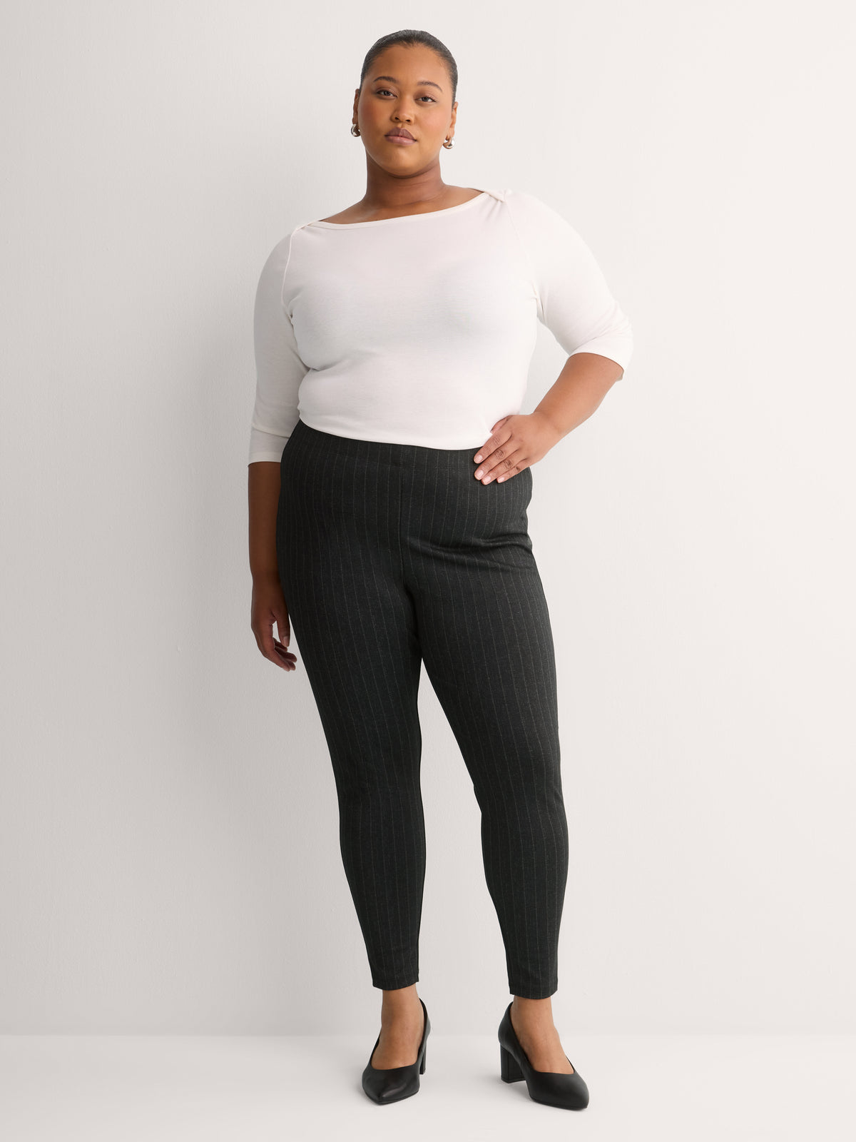 Charcoal Wide Pinstripe Tummy-Control Legging