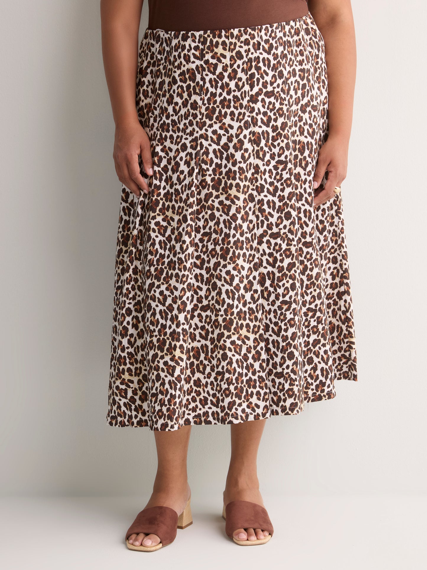 Leopard Pleated Midi Skirt