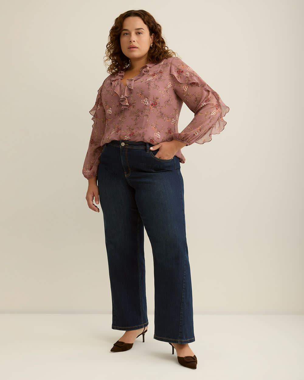 Floral Ruffled Swing Fashion Blouse - Addition Elle