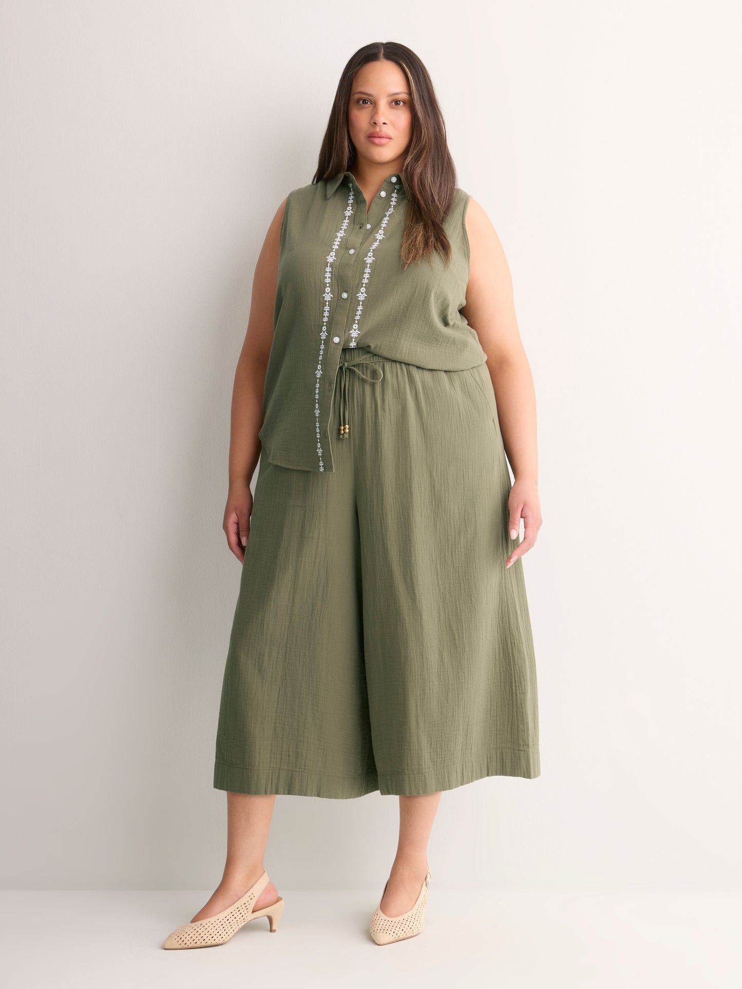 Cotton Pull-On Culotte Pant