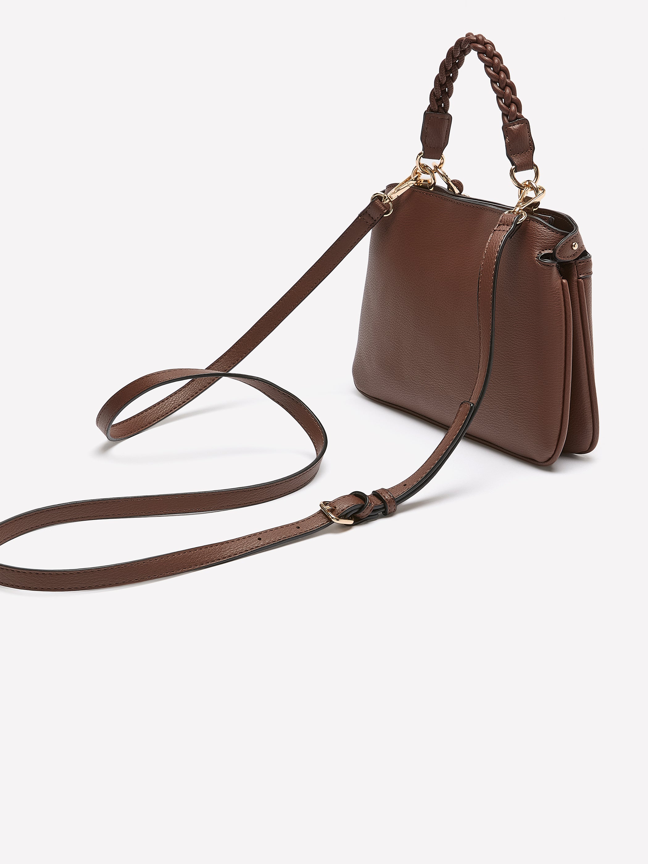 Brown Crossbody Bag with Braided Handle