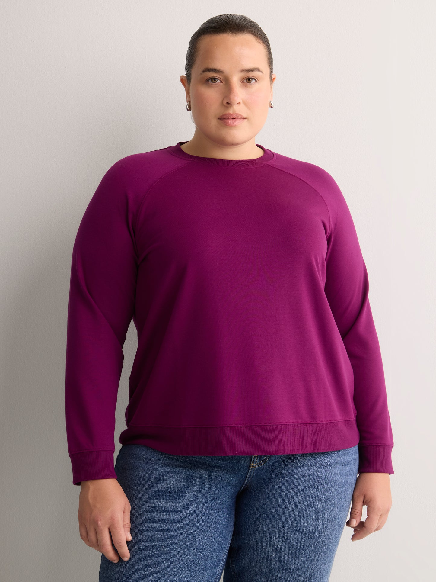 Loose French Terry Raglan-Sleeve Crew-Neck Sweatshirt