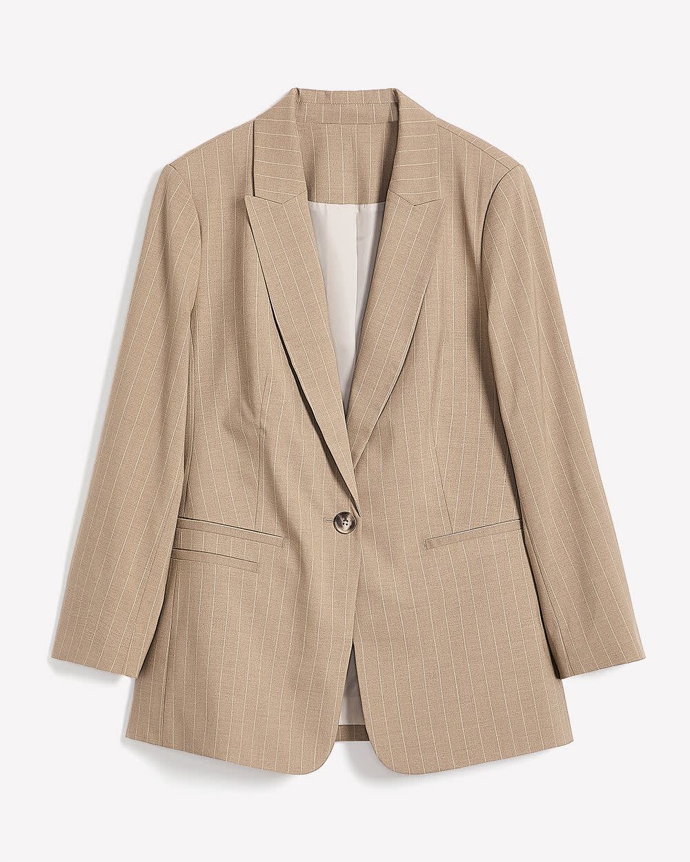 Beige Pinstripe Single-Breasted Blazer