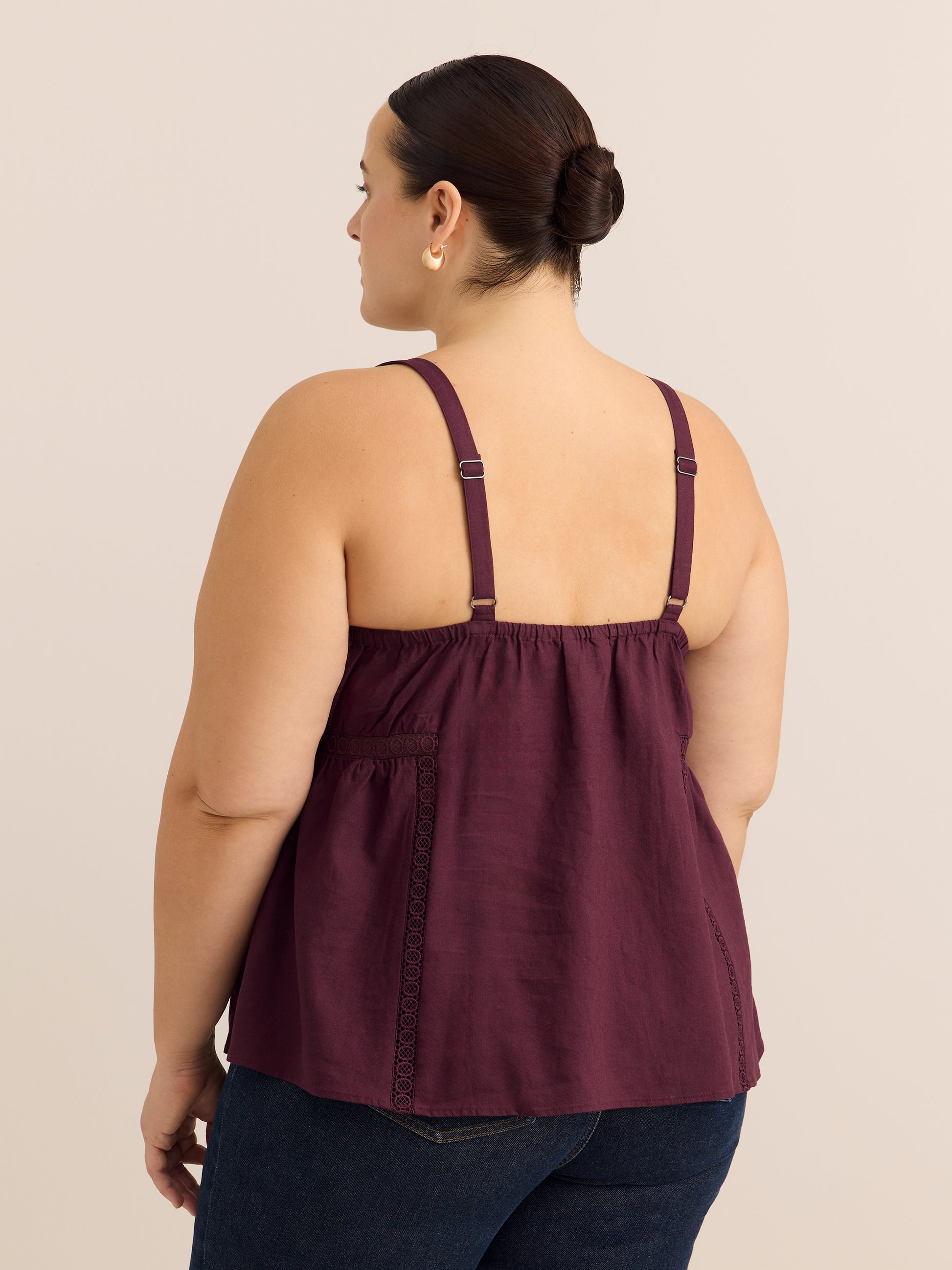 Linen Blend Swing Cami Blouse with Pintuck Detail