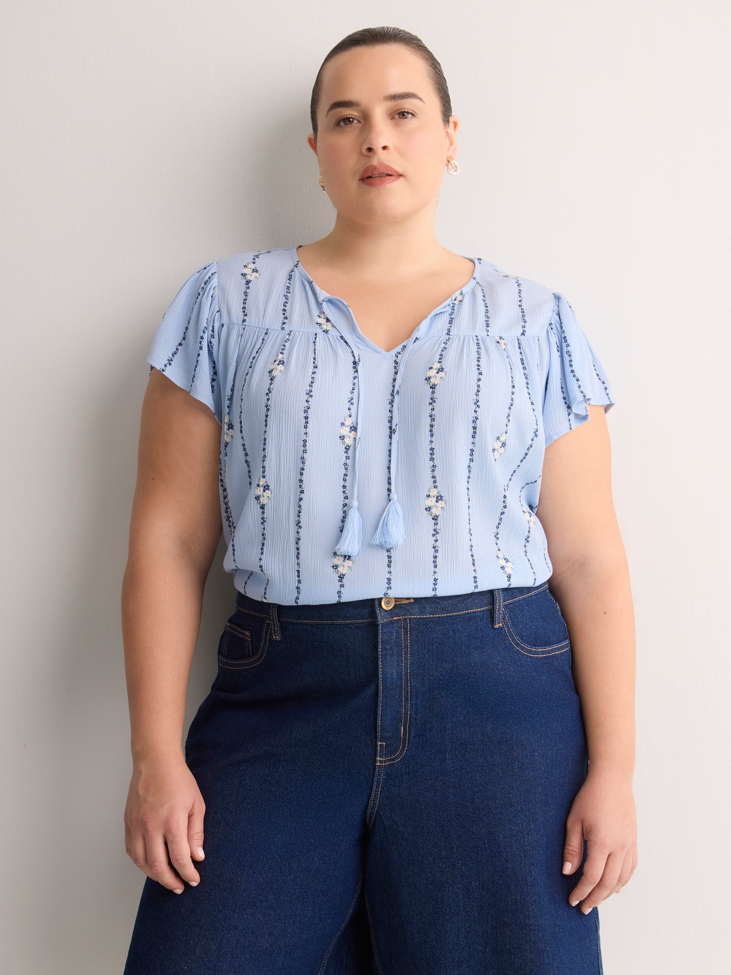 Floral A-Line Split-Neck Blouse