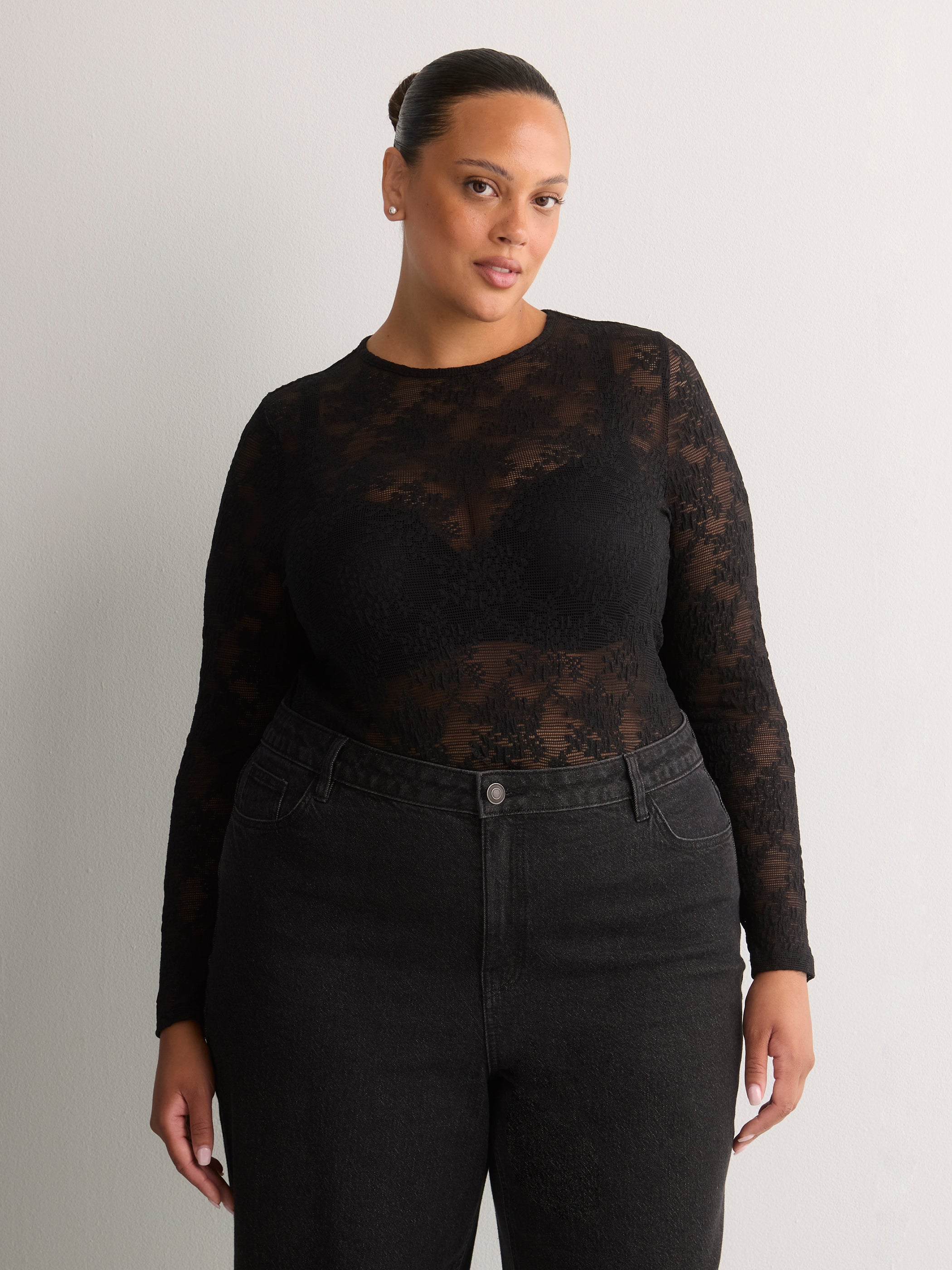 Black Lace Long-Sleeve T-Shirt