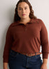 Loose French Terry Tunic Top with Buttoned Johnny Collar
