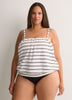 White Striped Blouson Tankini Top