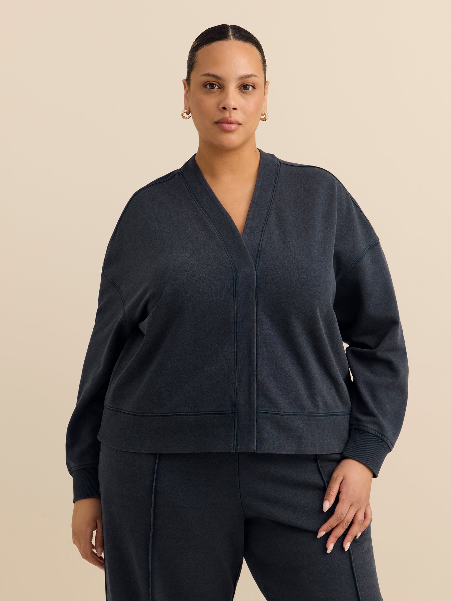 French Terry Cardigan with Wash Effect - Active Zone