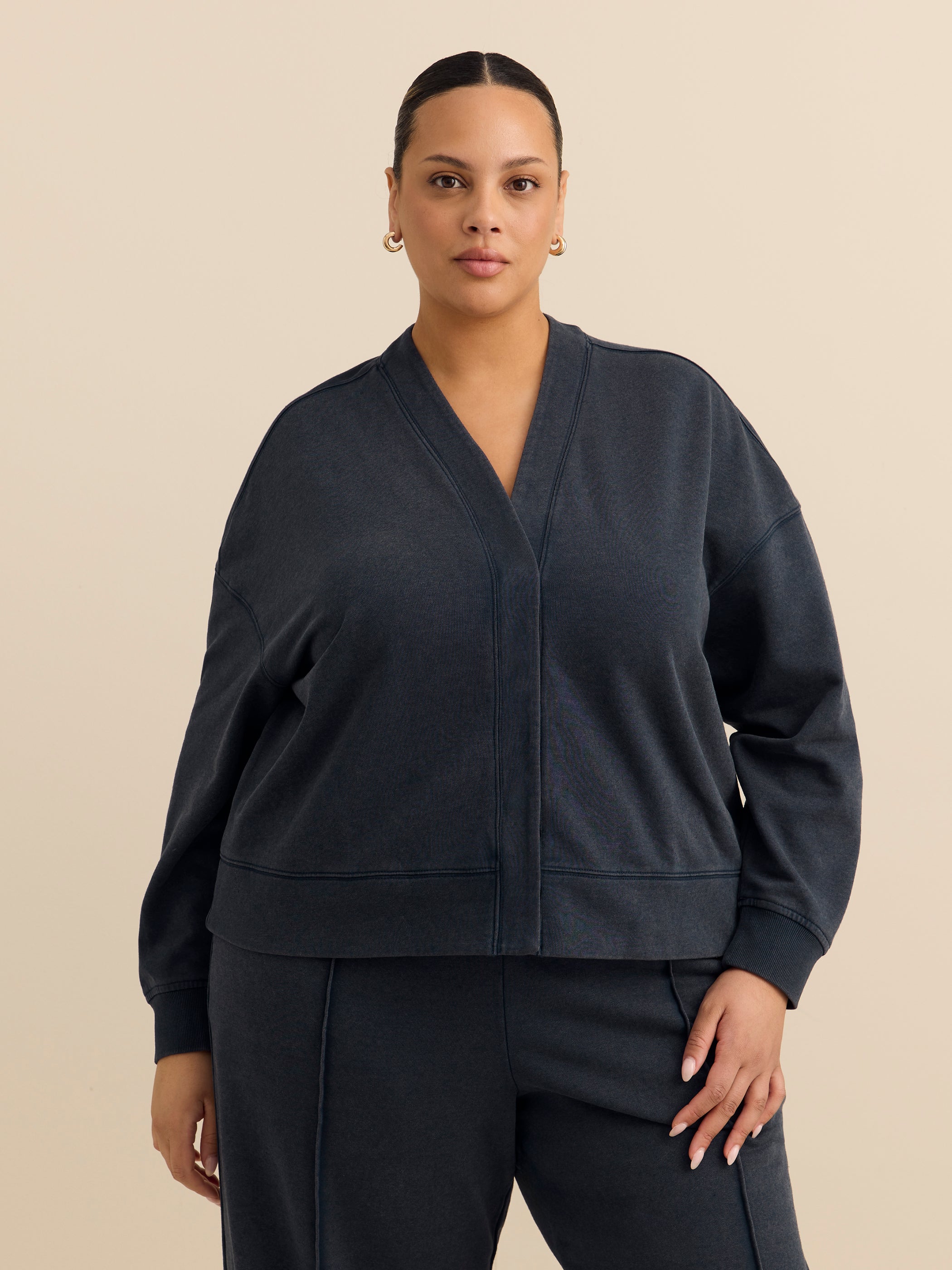 French Terry Cardigan with Wash Effect - Active Zone