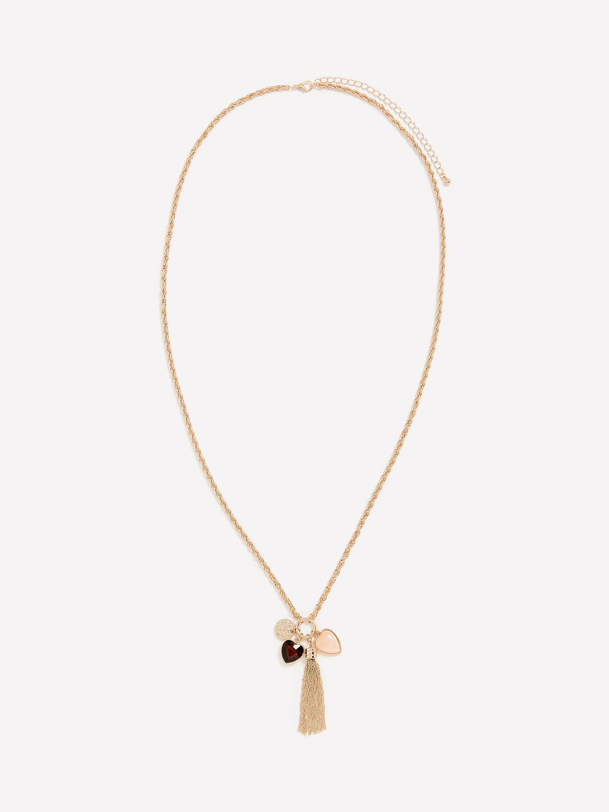 Long Golden Necklace with Cluster Hearts