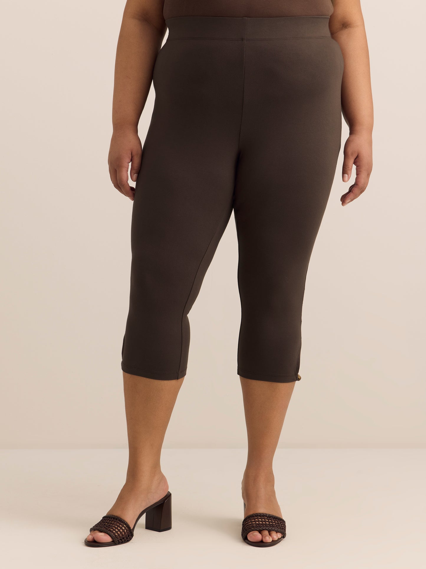 Responsible, Brown Capri Legging with Beaded Keyhole at Hem