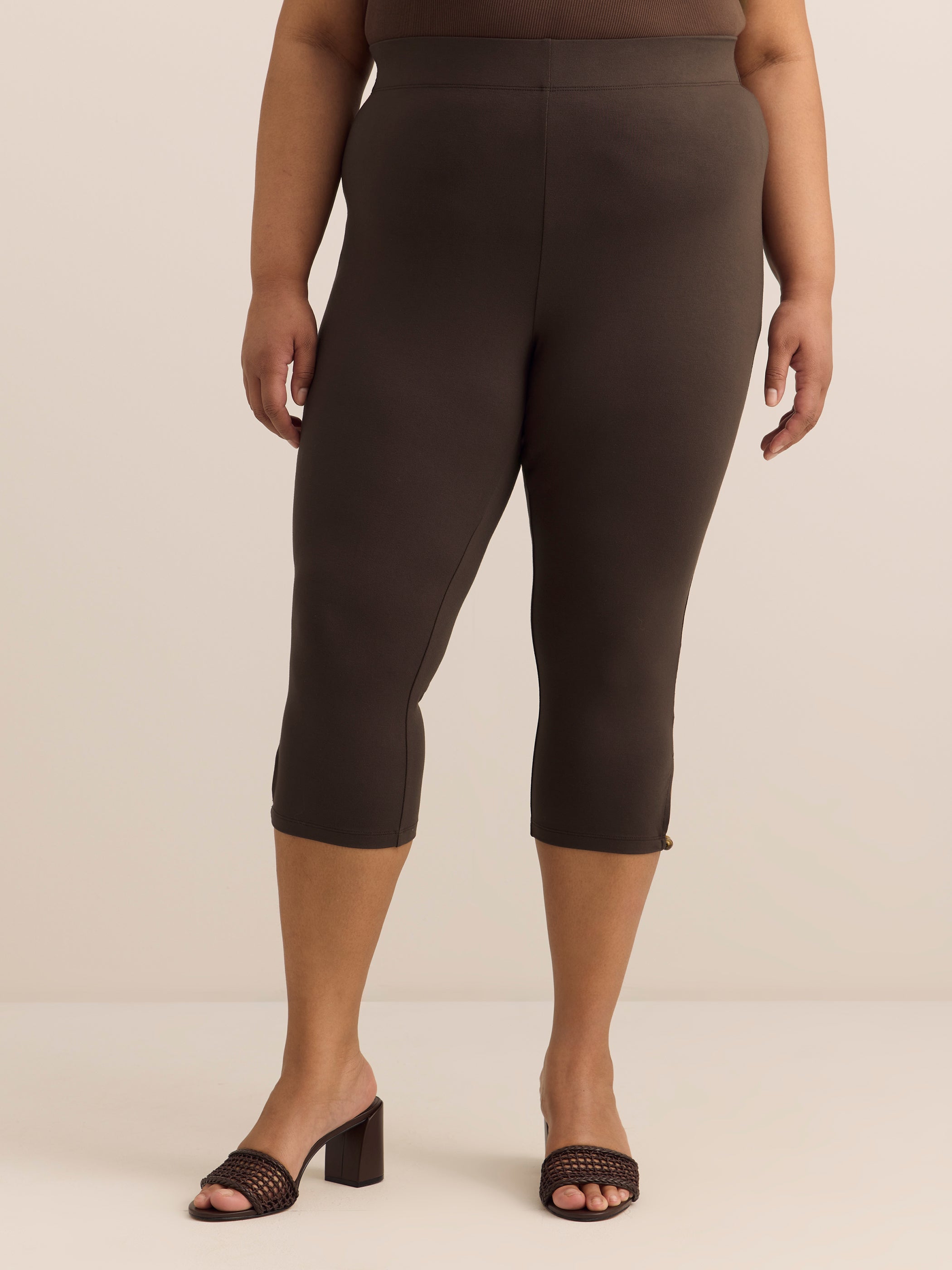 Responsible, Brown Capri Legging with Beaded Keyhole at Hem