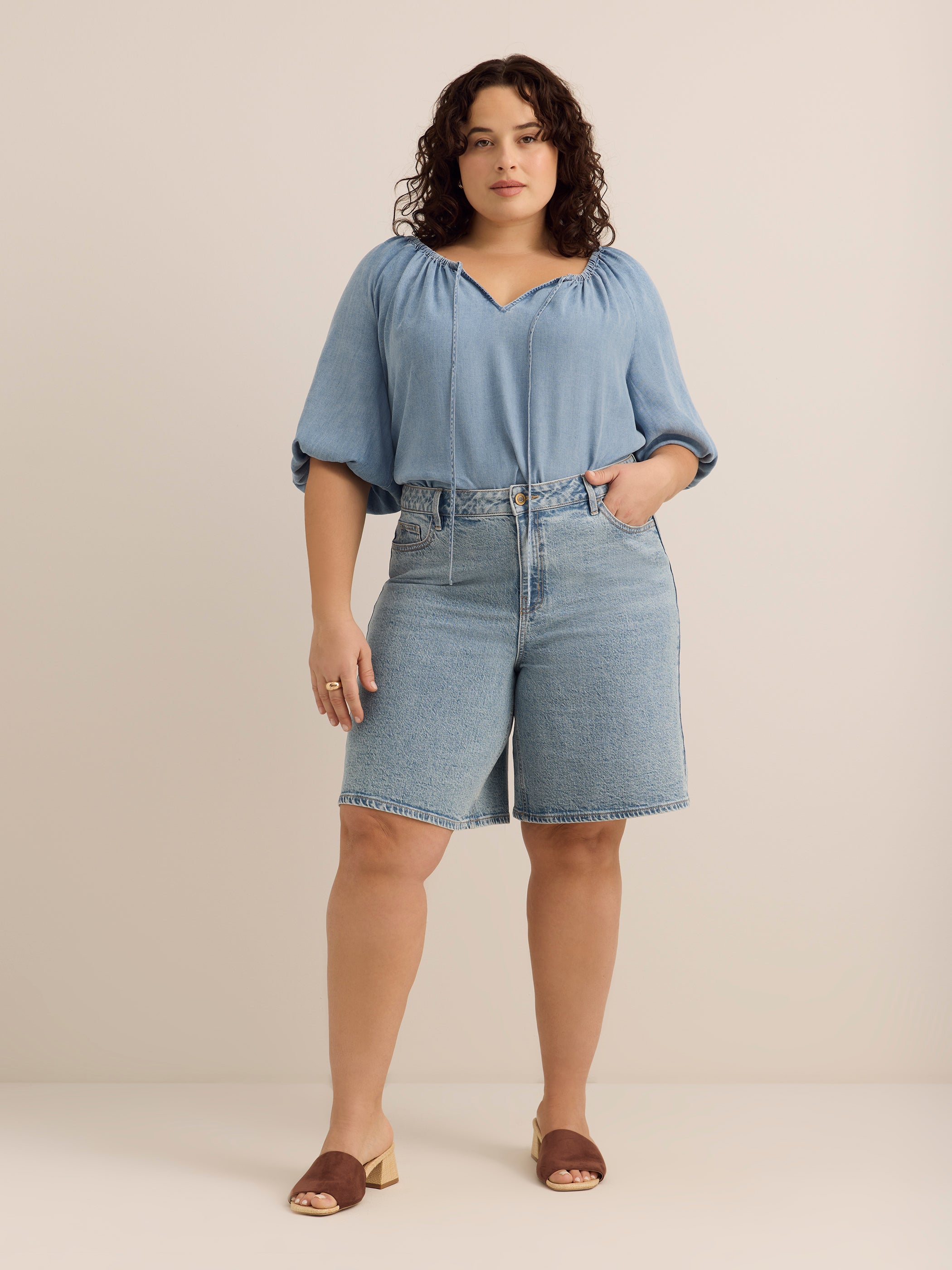 Classic-Fit High-Rise Denim Bermuda - d/C JEANS