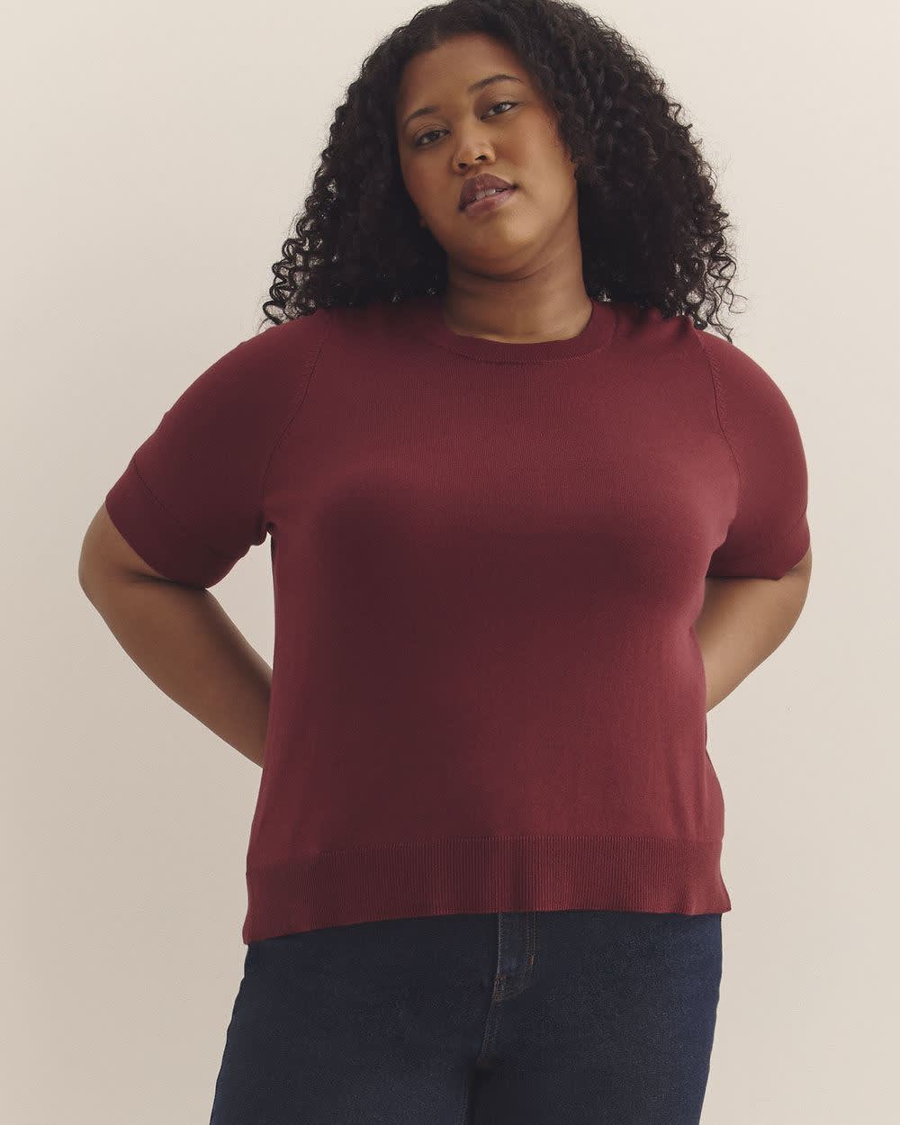 Pull à col rond et manches au coude, tissu responsable