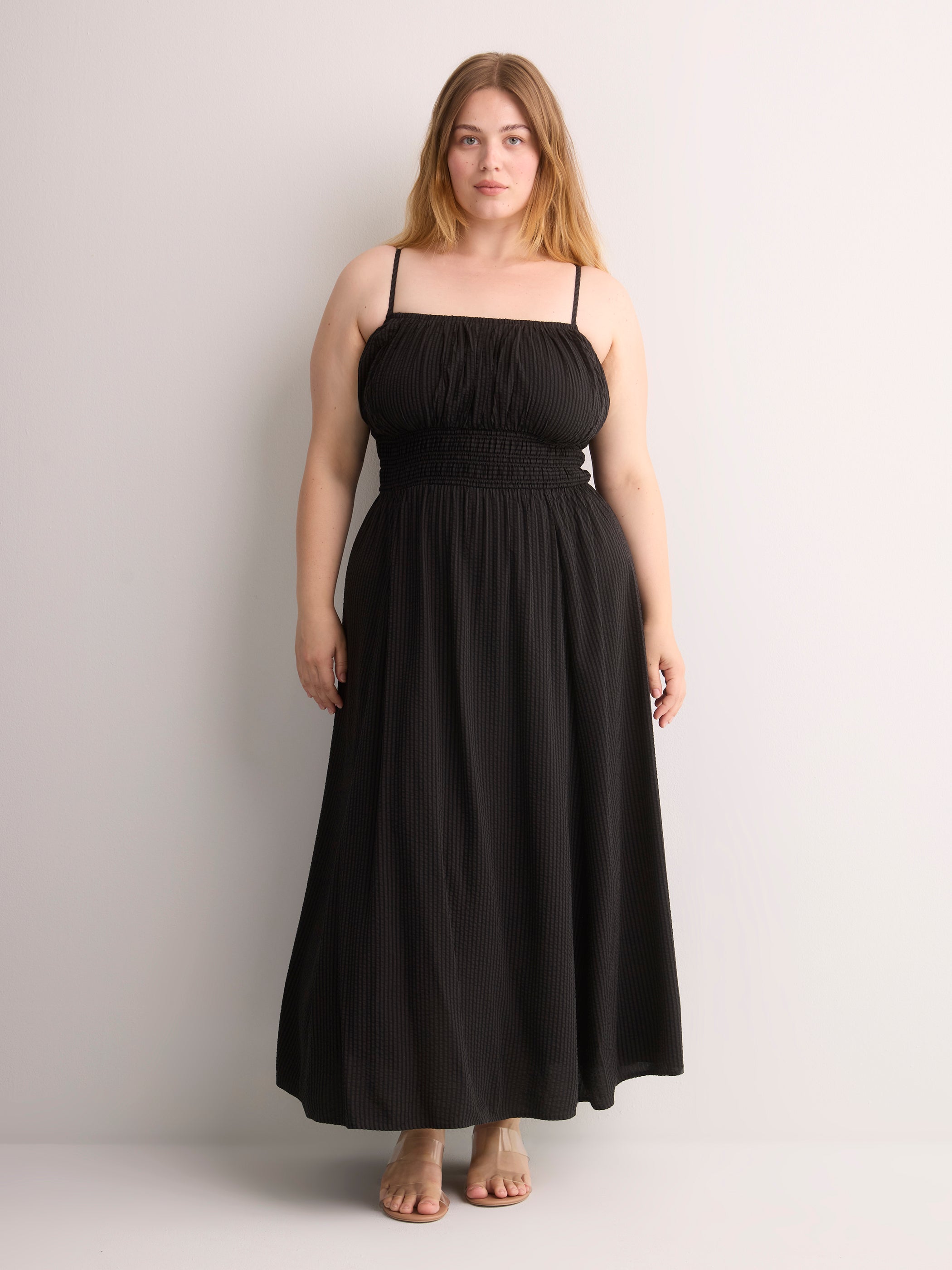 Black Sleeveless Smocked Waist Maxi Dress - Addition Elle