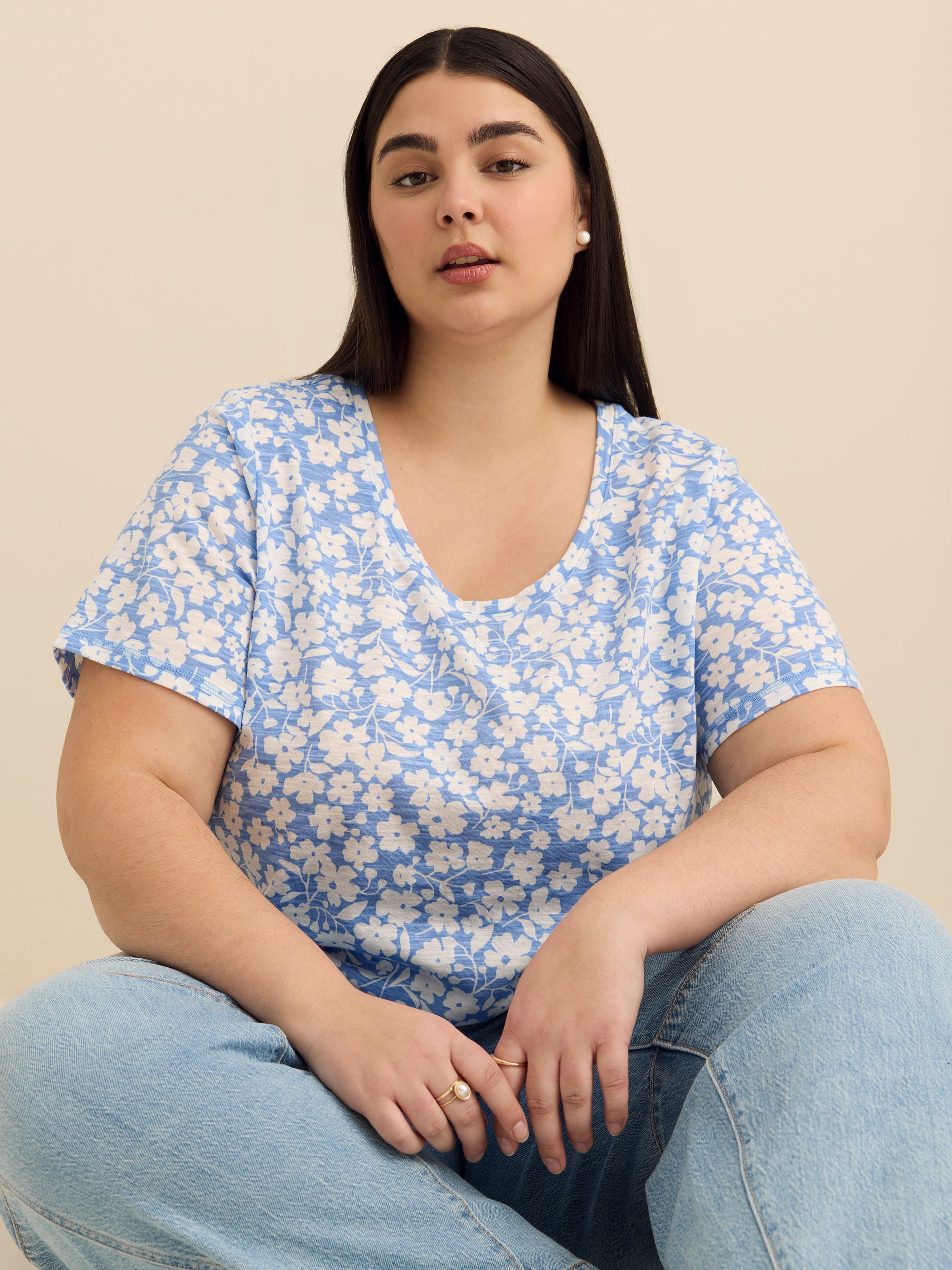 T-shirt coupe galbée à col rond 