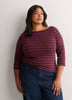 Fitted 3/4-Sleeve Boat-Neck Striped Rib Baby Tee