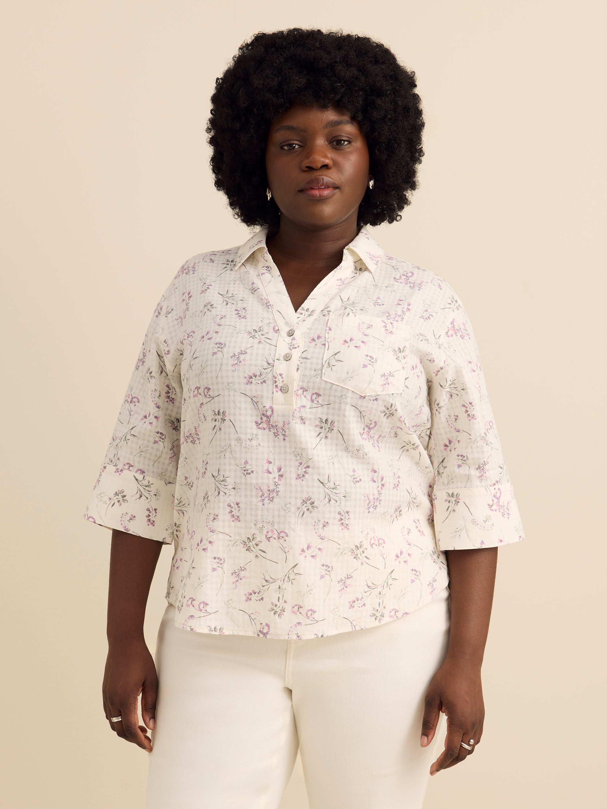 トップス ella asymmetry blouse Addition Elle relaxed loose cotton blouse plus size women's tops