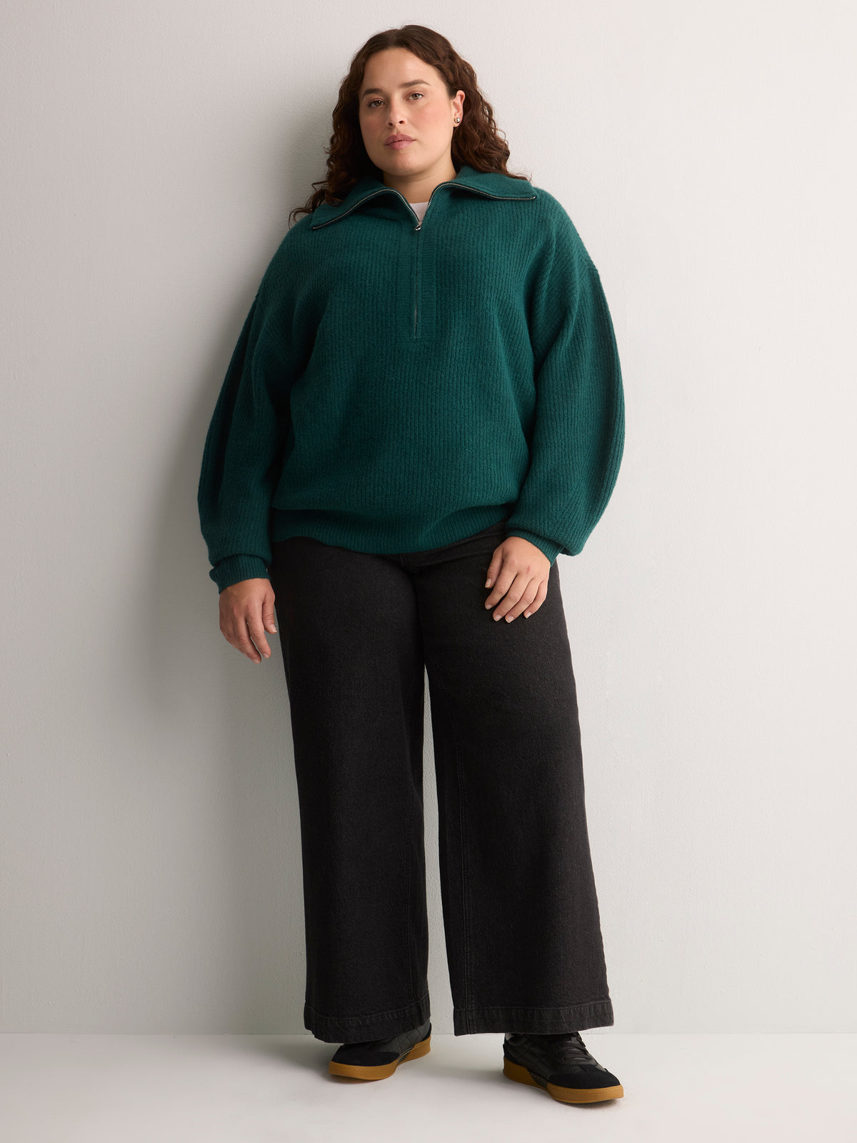 Loose-Fit Half-Zip Shaker Knit Sweater