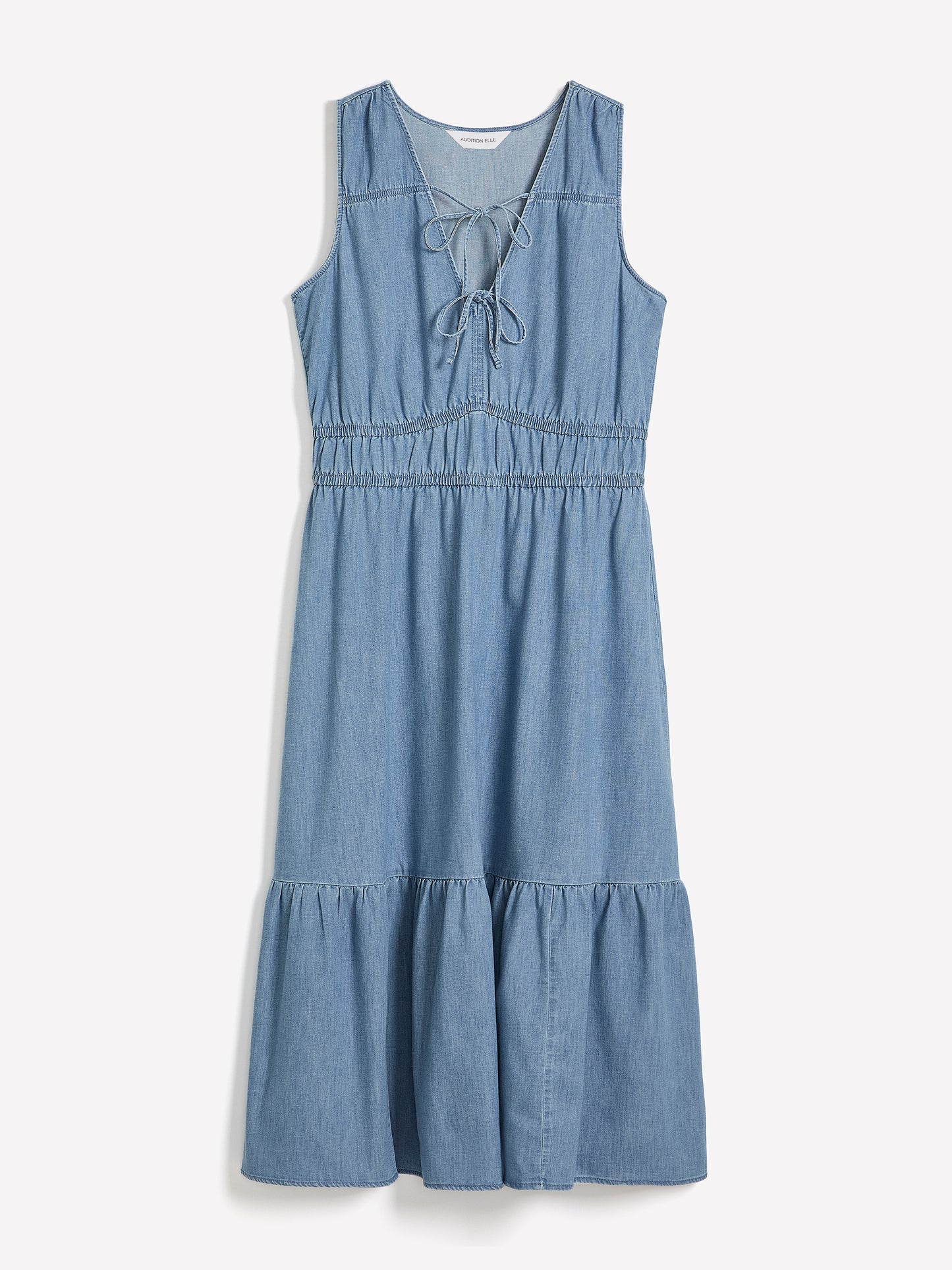 Denim Sleeveless V-Neck Tiered Maxi Dress - Addition Elle