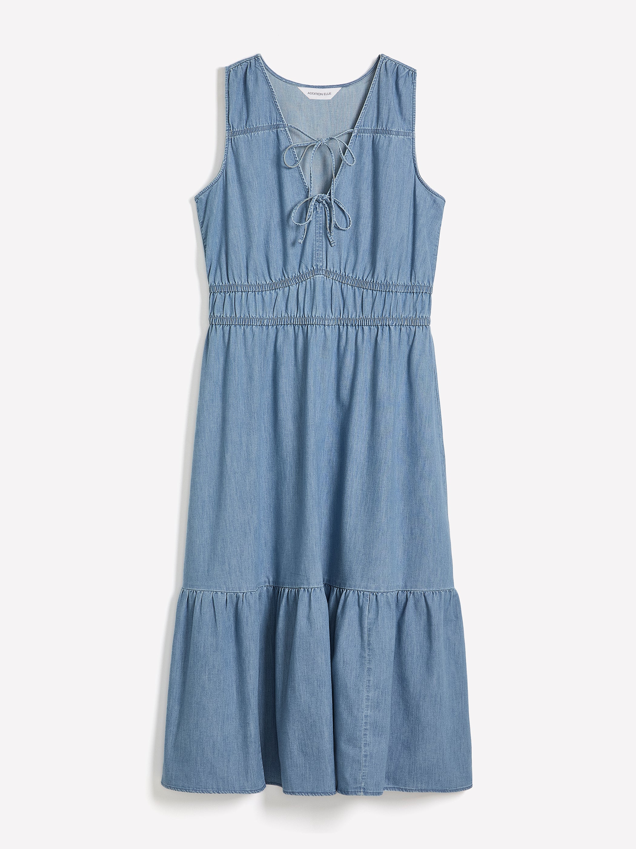 Denim Sleeveless V-Neck Tiered Maxi Dress - Addition Elle