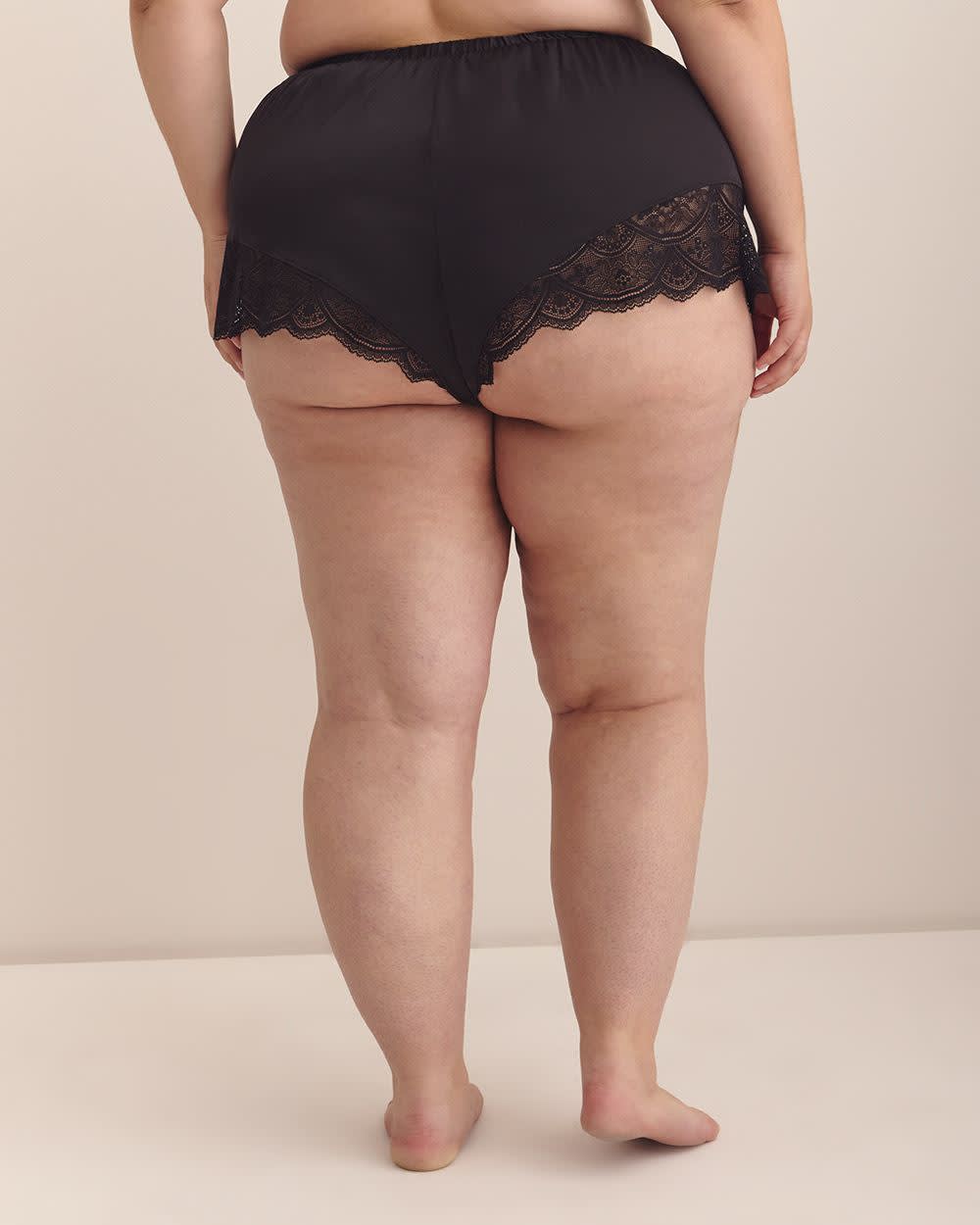 Boxer en satin noir sexy avec dentelle - Déesse Collection