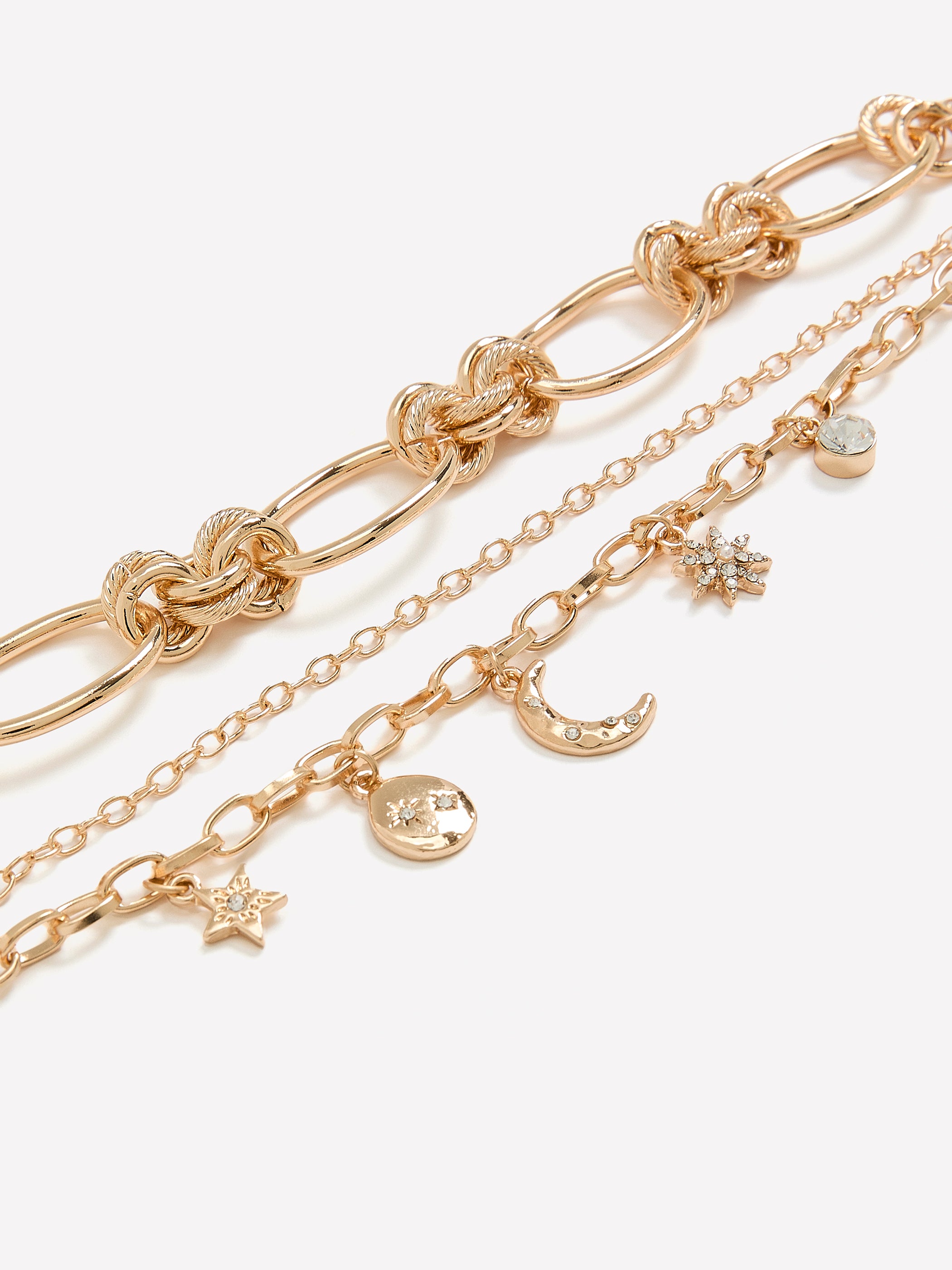 Golden Charm Link Bracelets, Set of 2