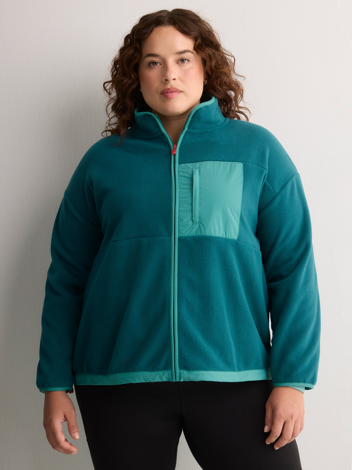Short Polar Fleece Jacket with Contrast Trim - Active Zone