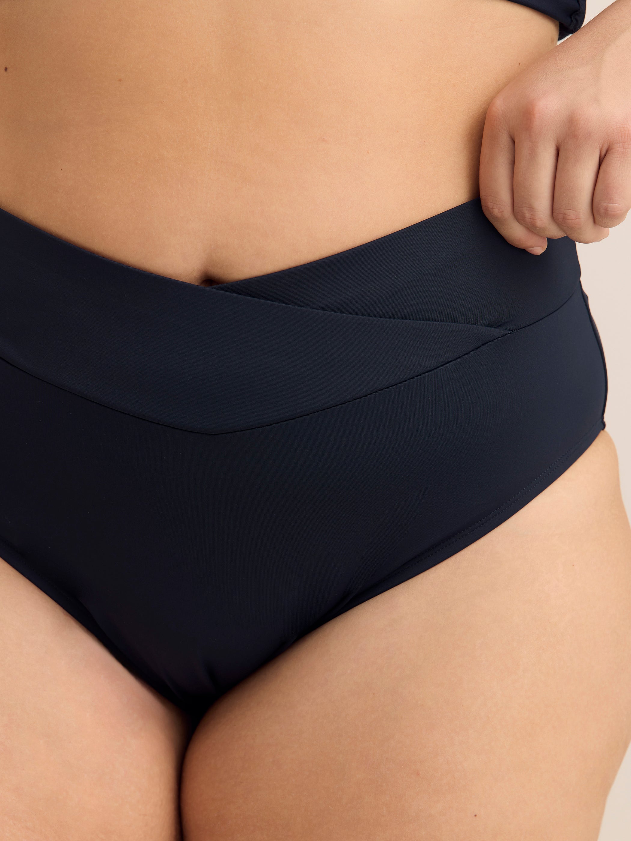 Navy Blue High-Waisted High-Leg Crisscross Swim Brief