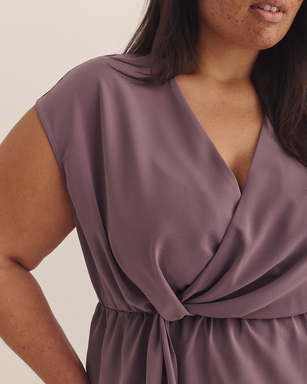 Extended-Sleeve V-Neck Knotted Blouse - Addition Elle