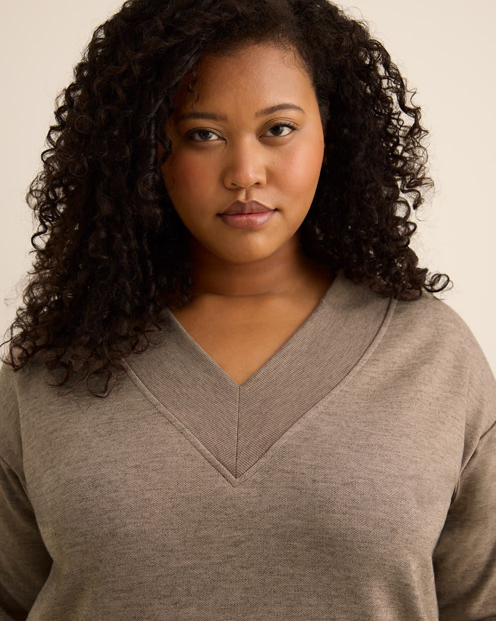 Dropped Shoulder Long-Sleeve V-Neck Top