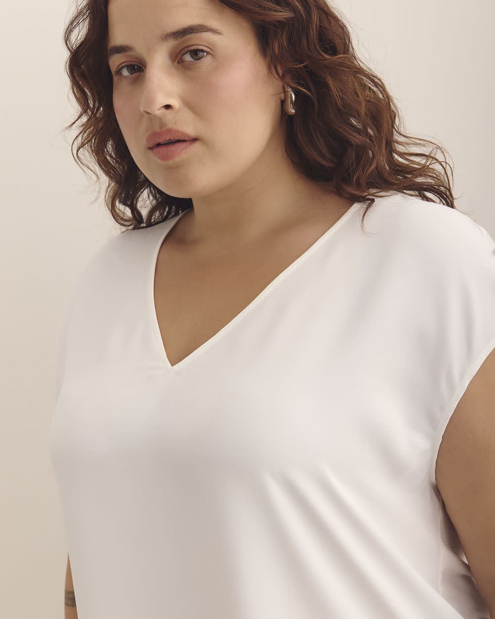 Mixed-Media V-Neck Blouse with Underpinning