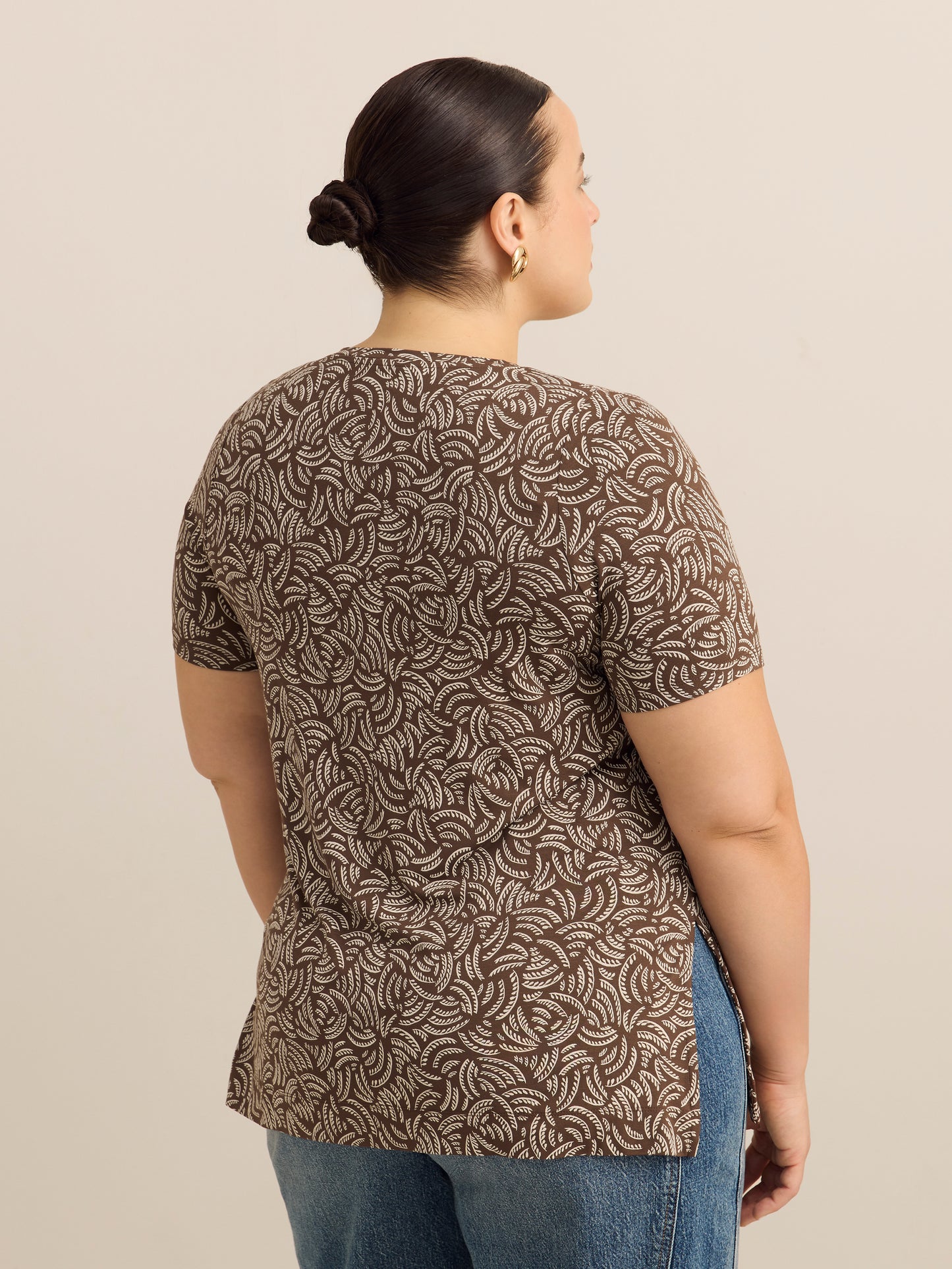 V-Neck Short Sleeve Tunic with Side Slits