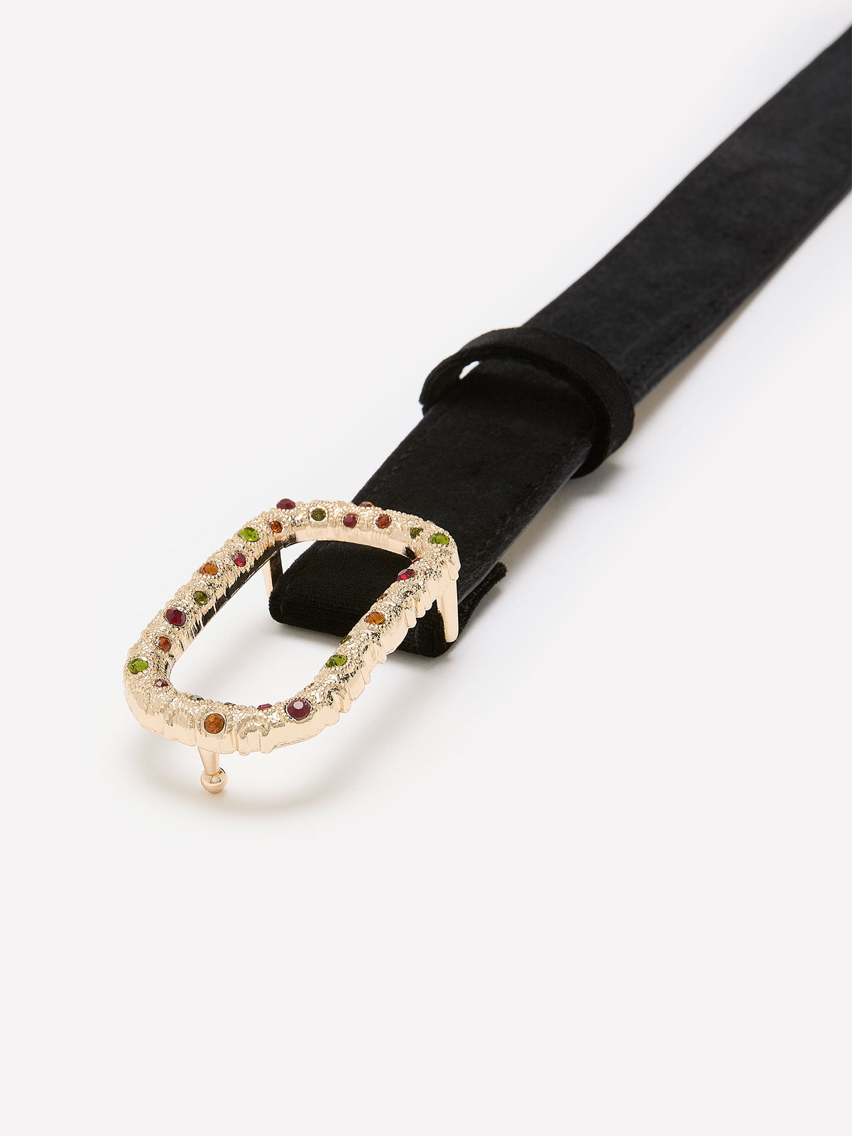 Dressy Velvet Belt with Coloured Crystal Buckle