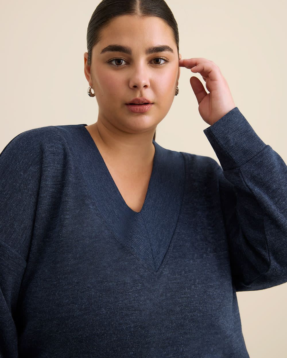 Dropped Shoulder Long-Sleeve V-Neck Top