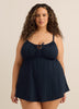 Navy Blue Eyelet-Textured Front-Tie Swim Dress