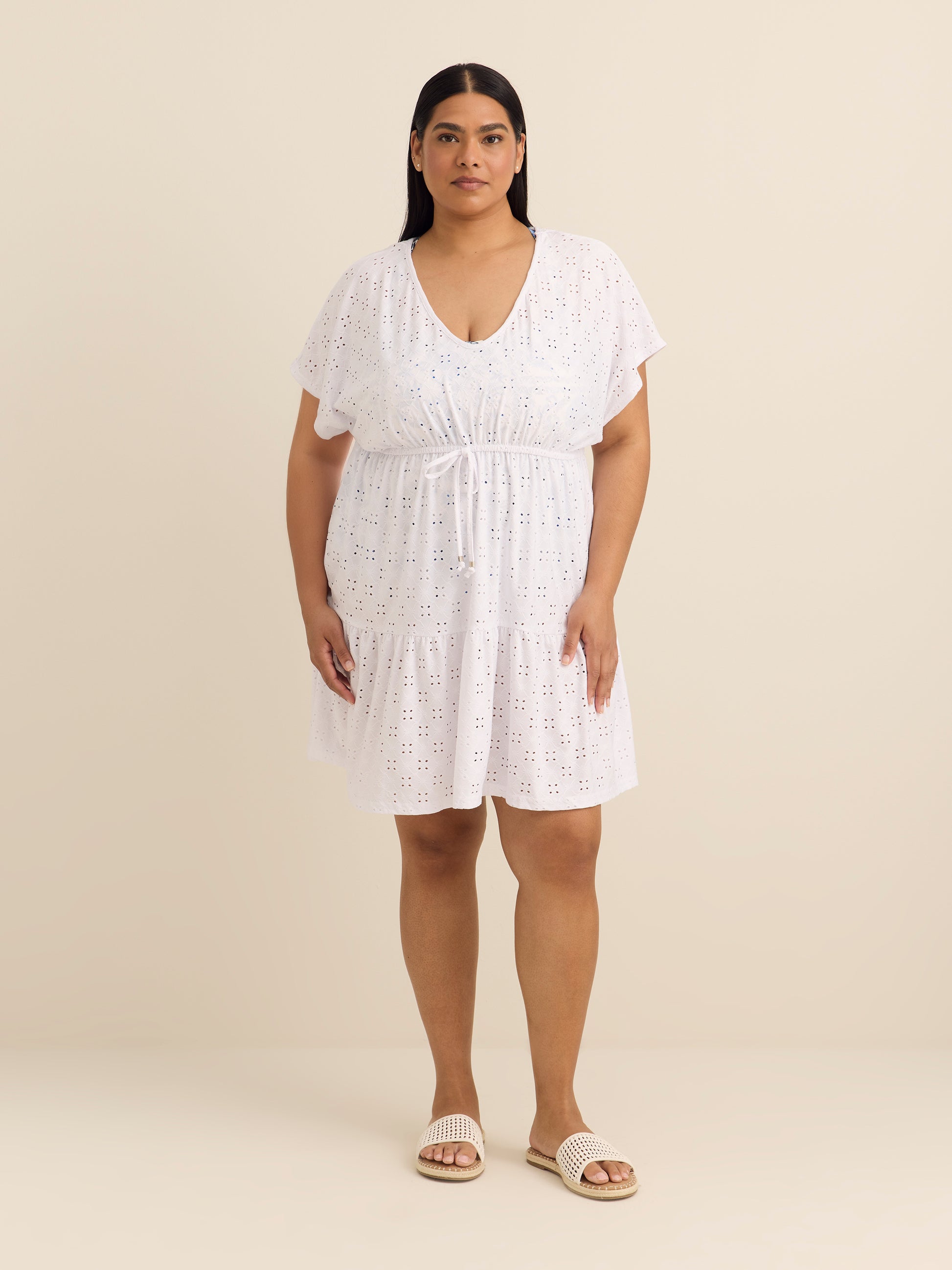 Blue Eyelet Fit and Flare V-Neck Cover-Up Dress - Cover Me