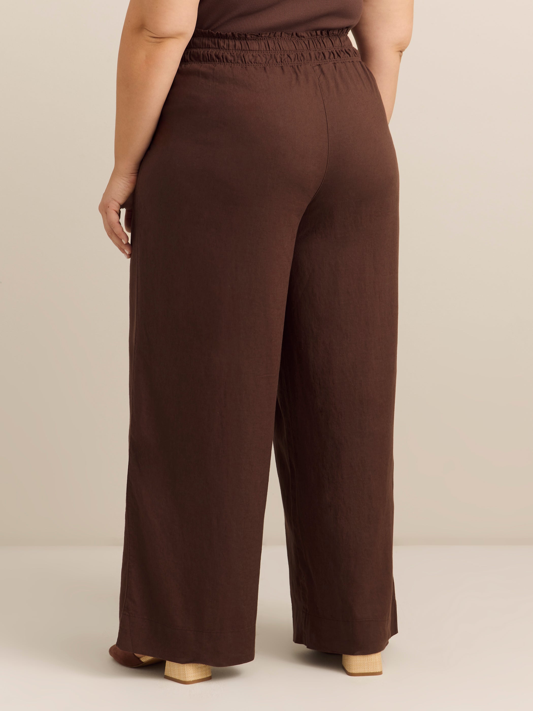 Pantalon en mélange de lin à jambe large