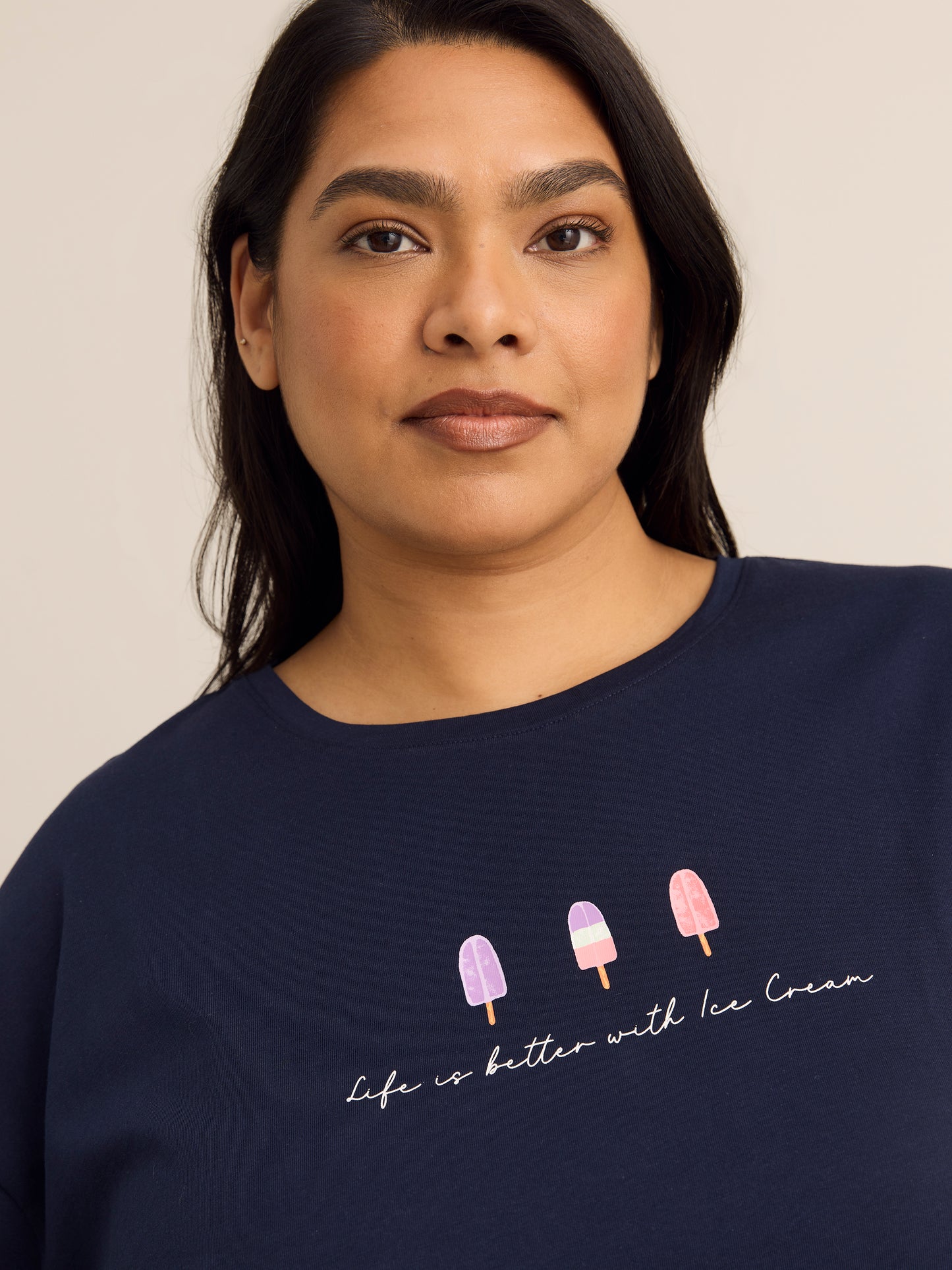 Navy Blue T-Shirt and Boxer Pyjama Set with Ice Cream Print - ti Voglio