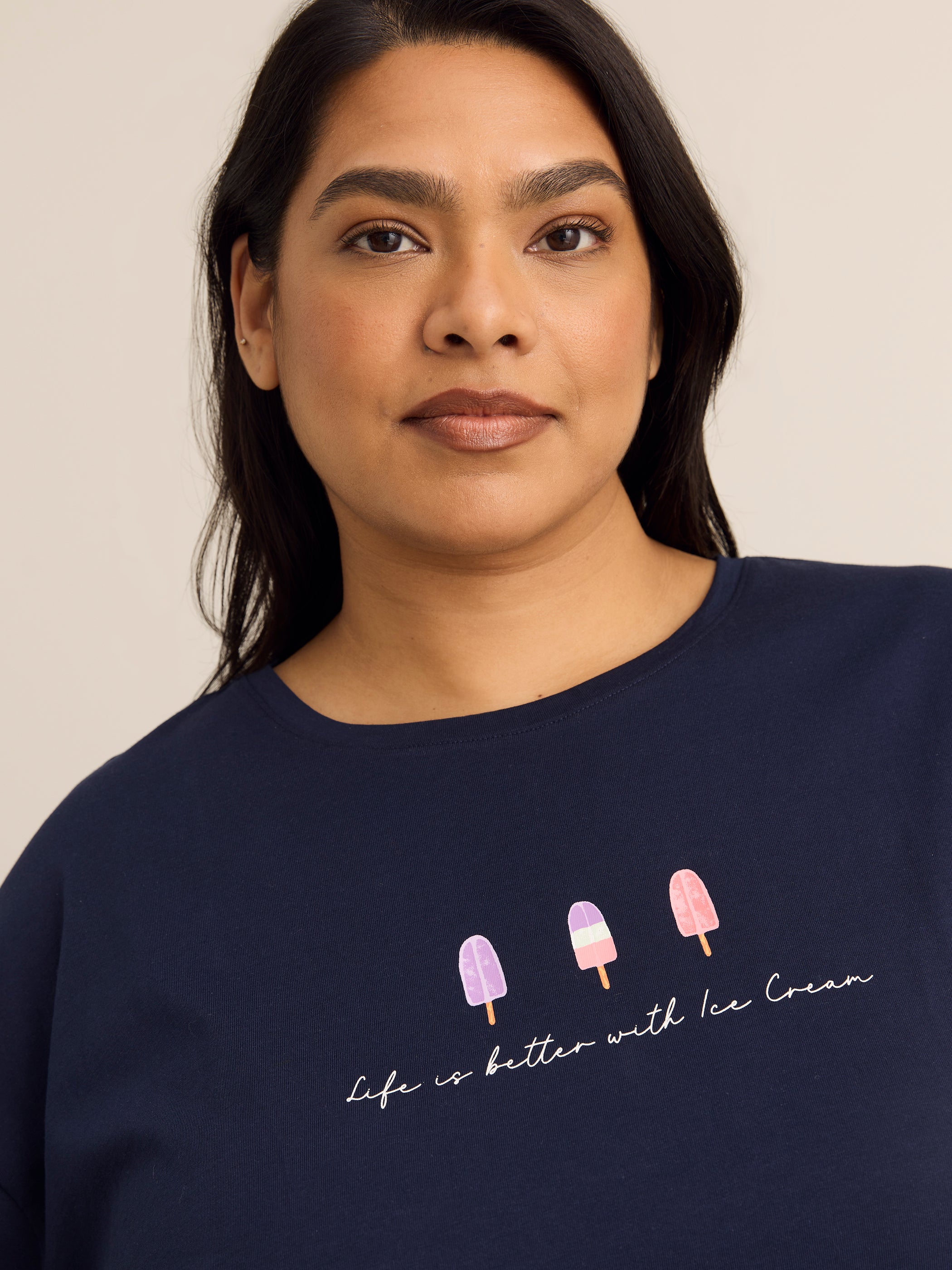 Navy Blue T-Shirt and Boxer Pyjama Set with Ice Cream Print - ti Voglio