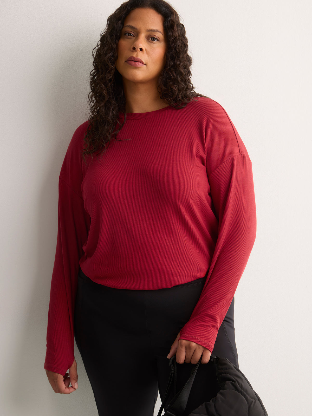 Long Ribbed Knit Crew-Neck T-Shirt - Active Zone