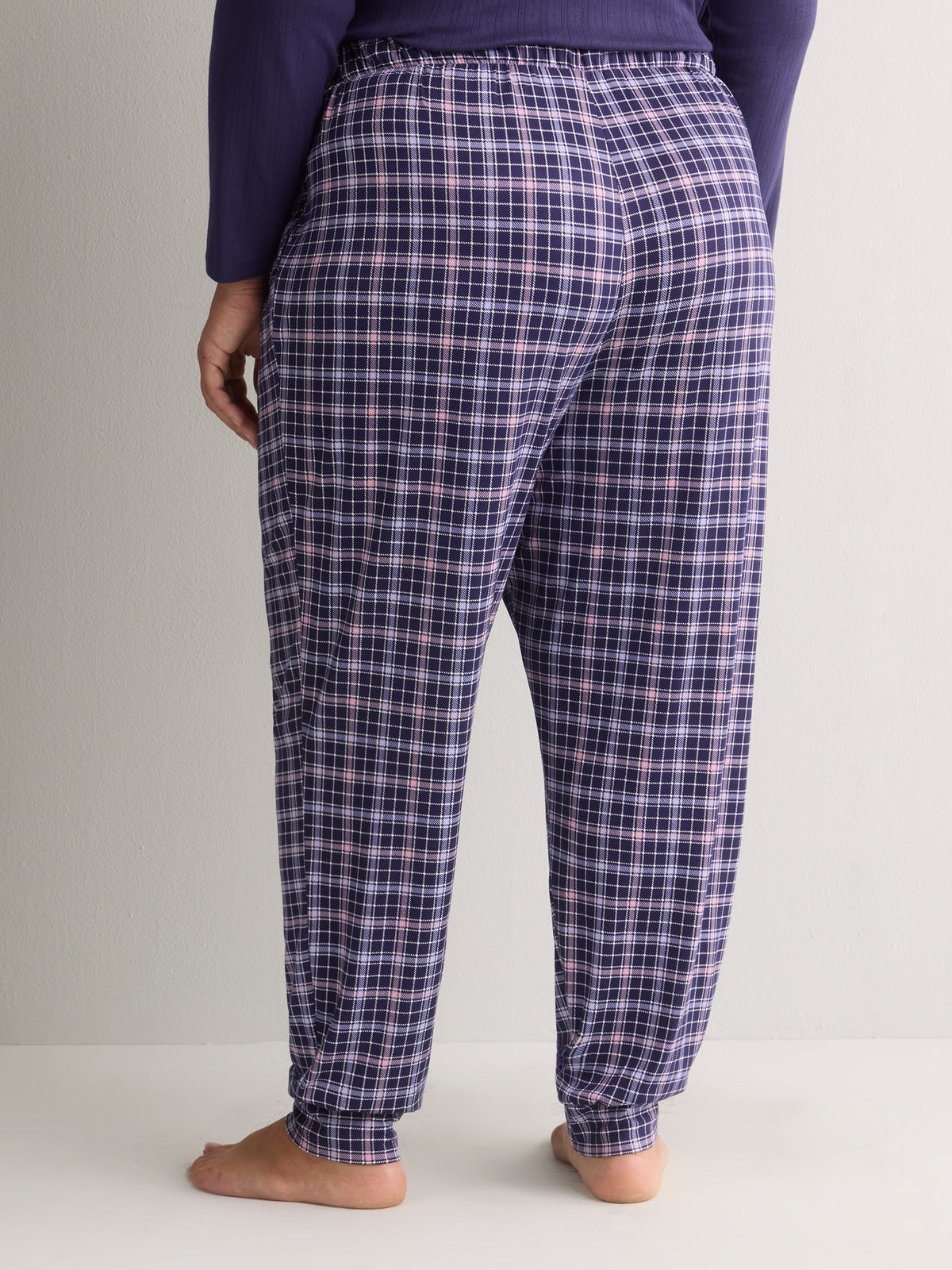 Blue Plaid Brushed Knit Jogger Pant - tiVOGLIO