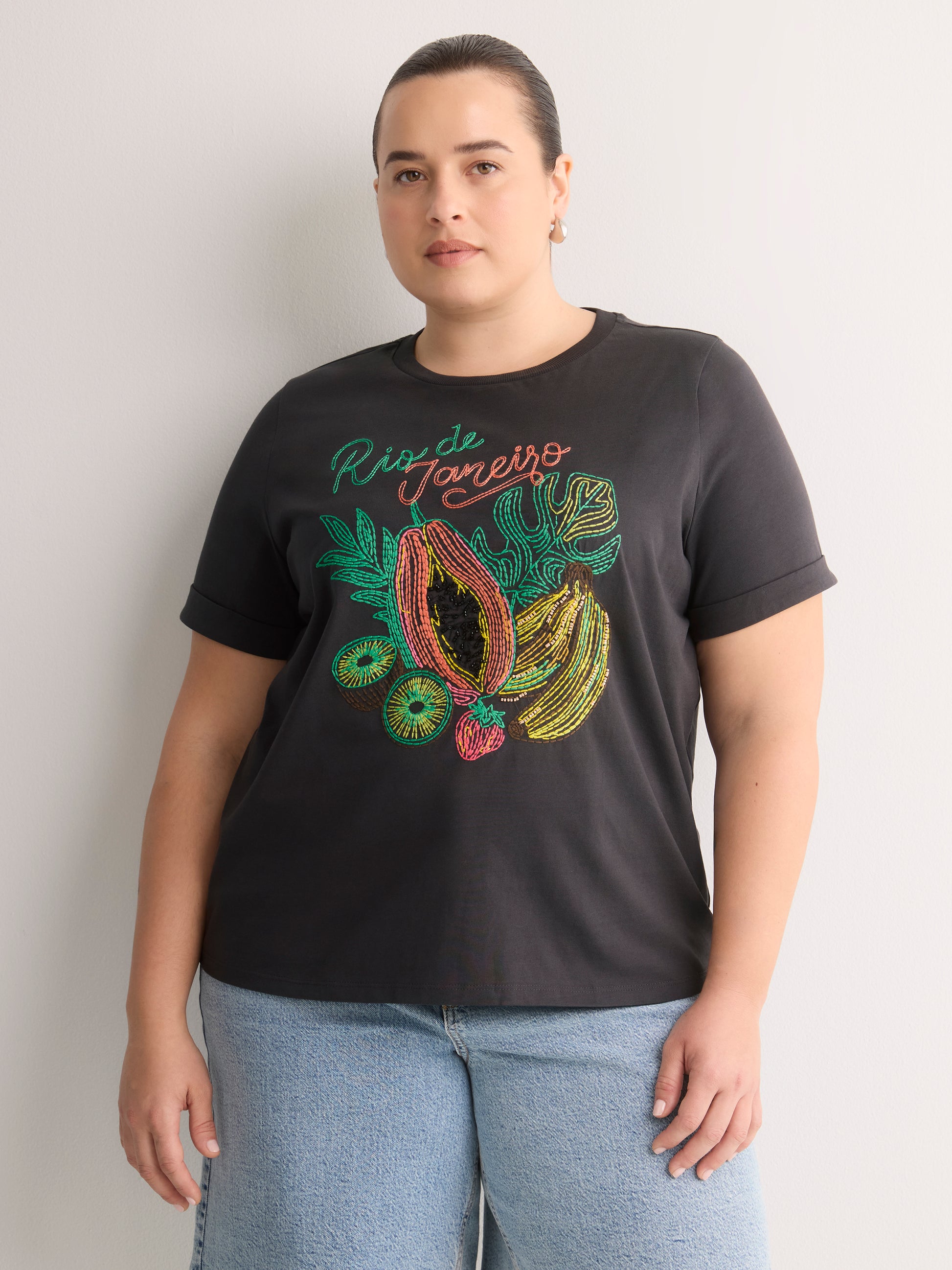 Straight-Fit Crew-Neck T-Shirt with Embroidered Front