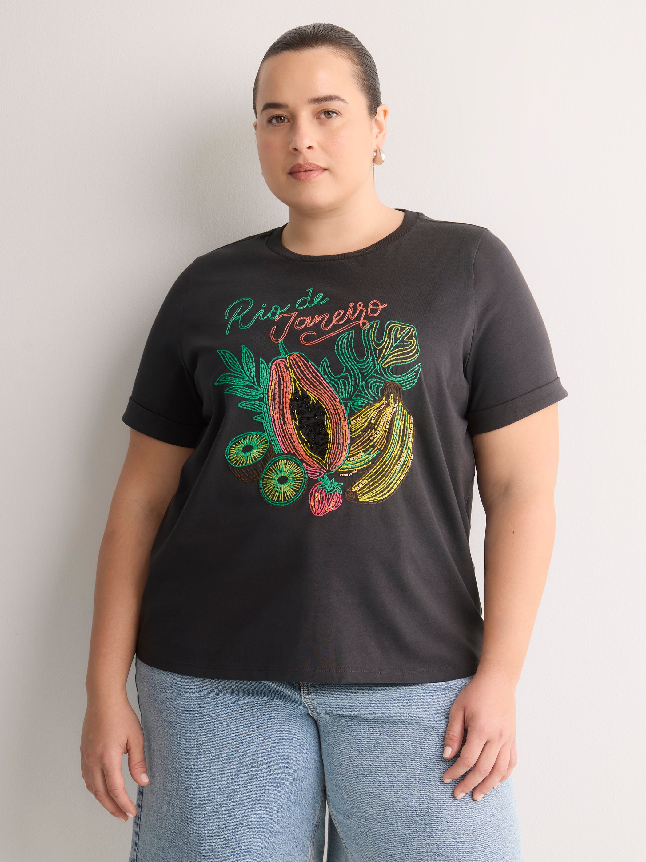 Straight-Fit Crew-Neck T-Shirt with Embroidered Front