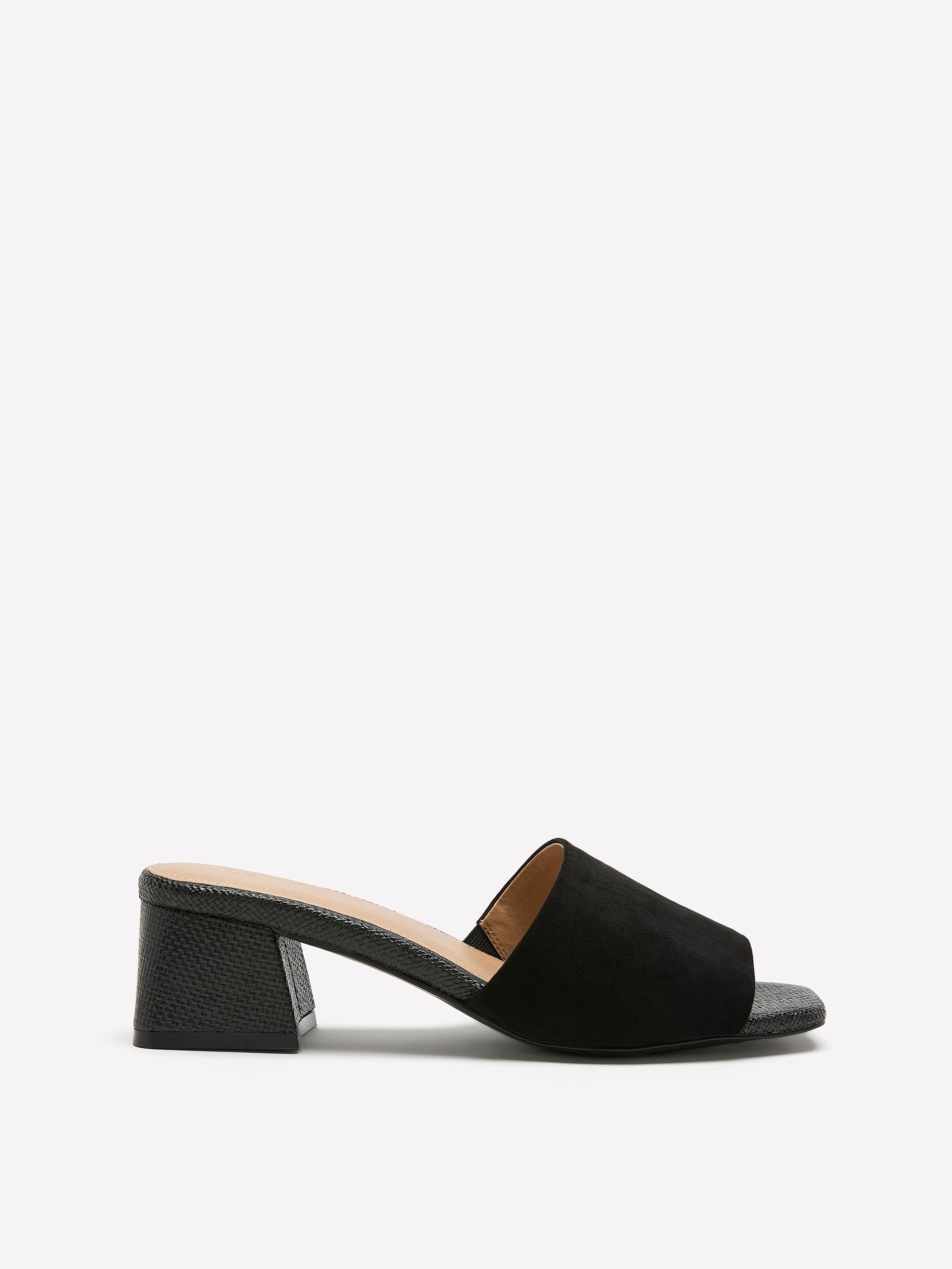 Sandale à une bride en faux suède avec talon bloc, pied très large