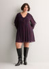 Purple Printed Chiffon Ruffled Swing Dress